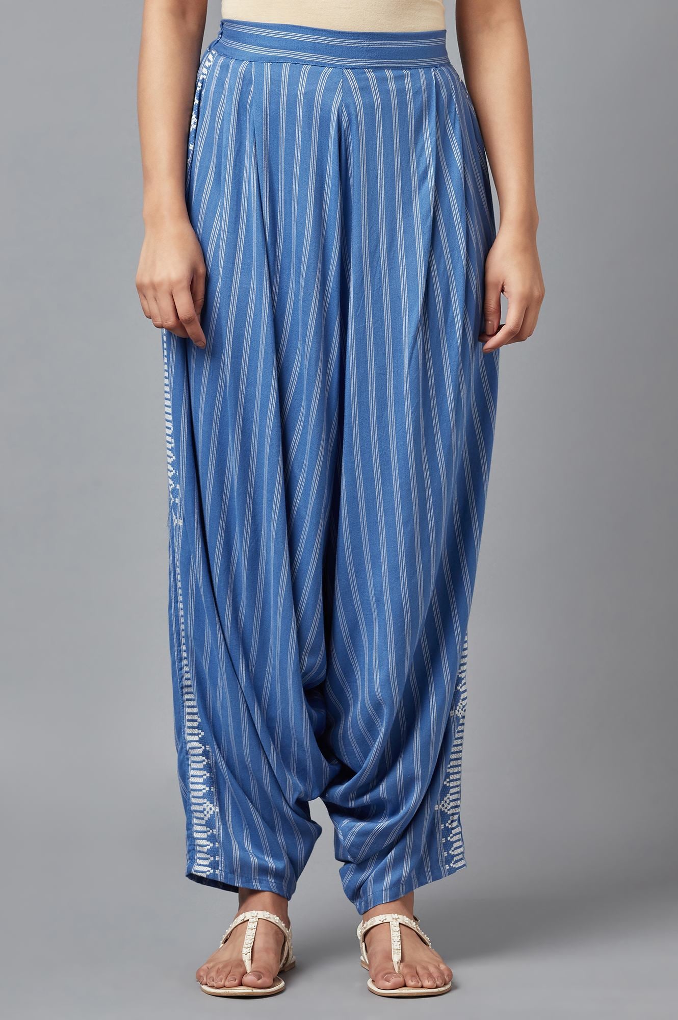 Blue Y/D Striped Draped Pants