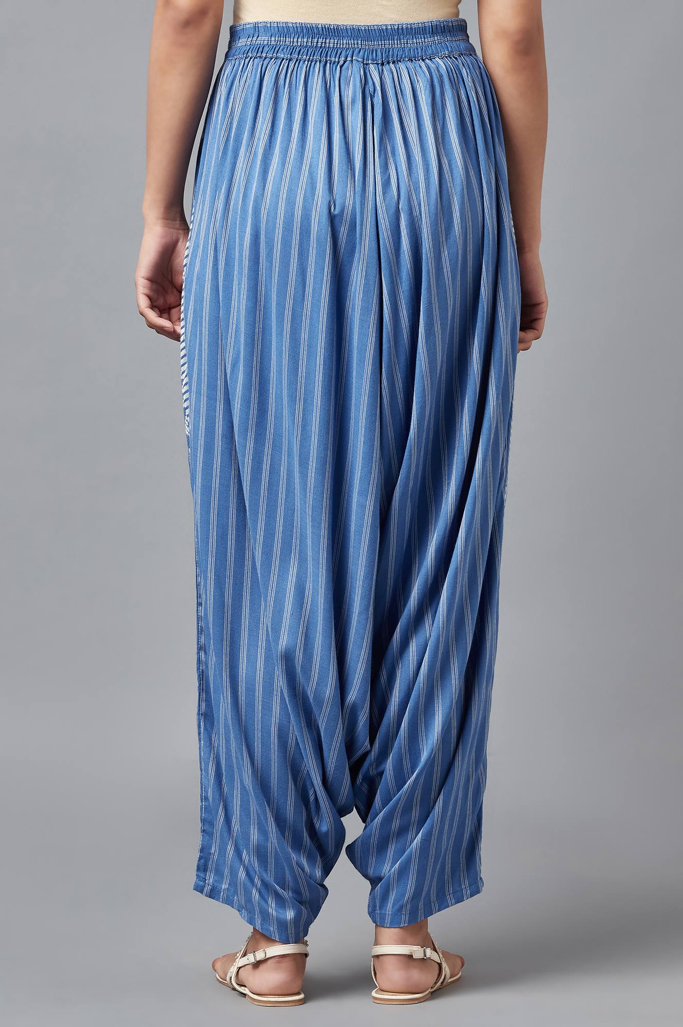 Blue Y/D Striped Draped Pants