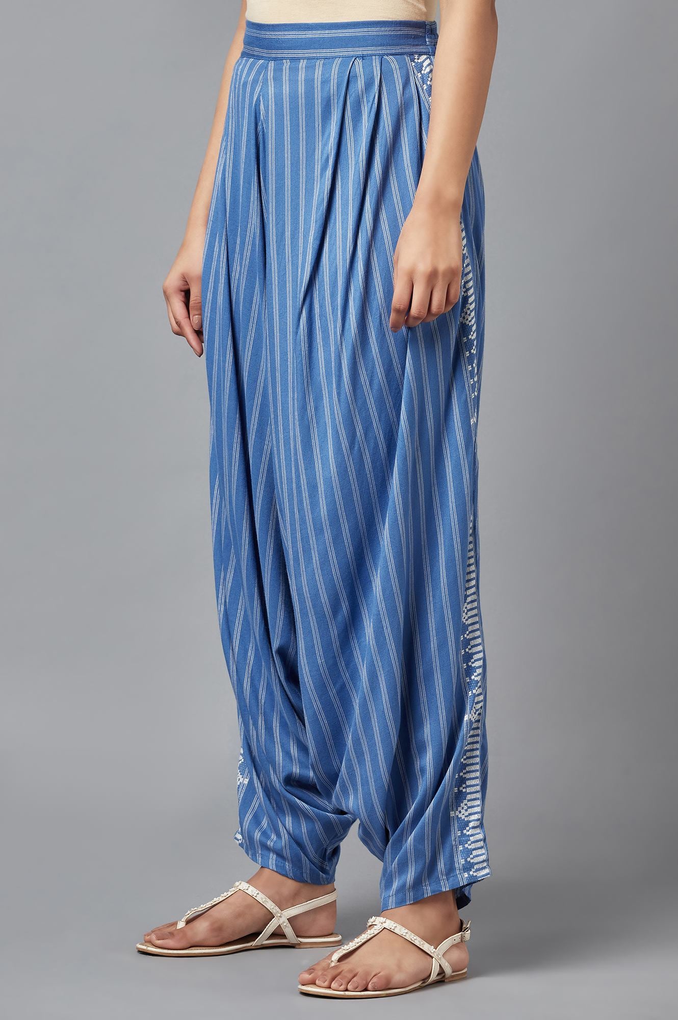 Blue Y/D Striped Draped Pants