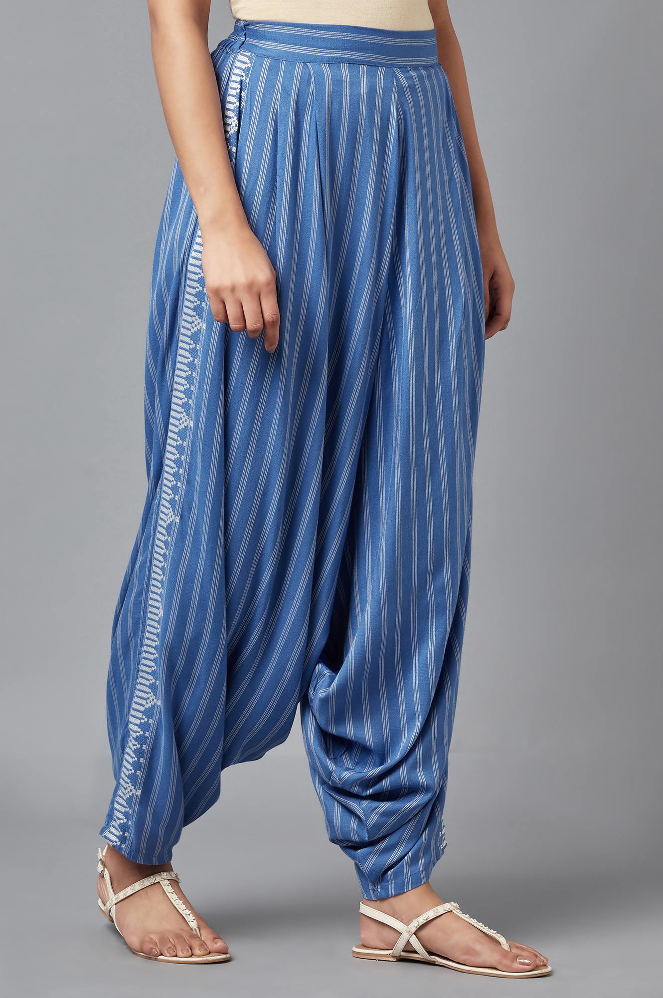 Blue Y/D Striped Draped Pants