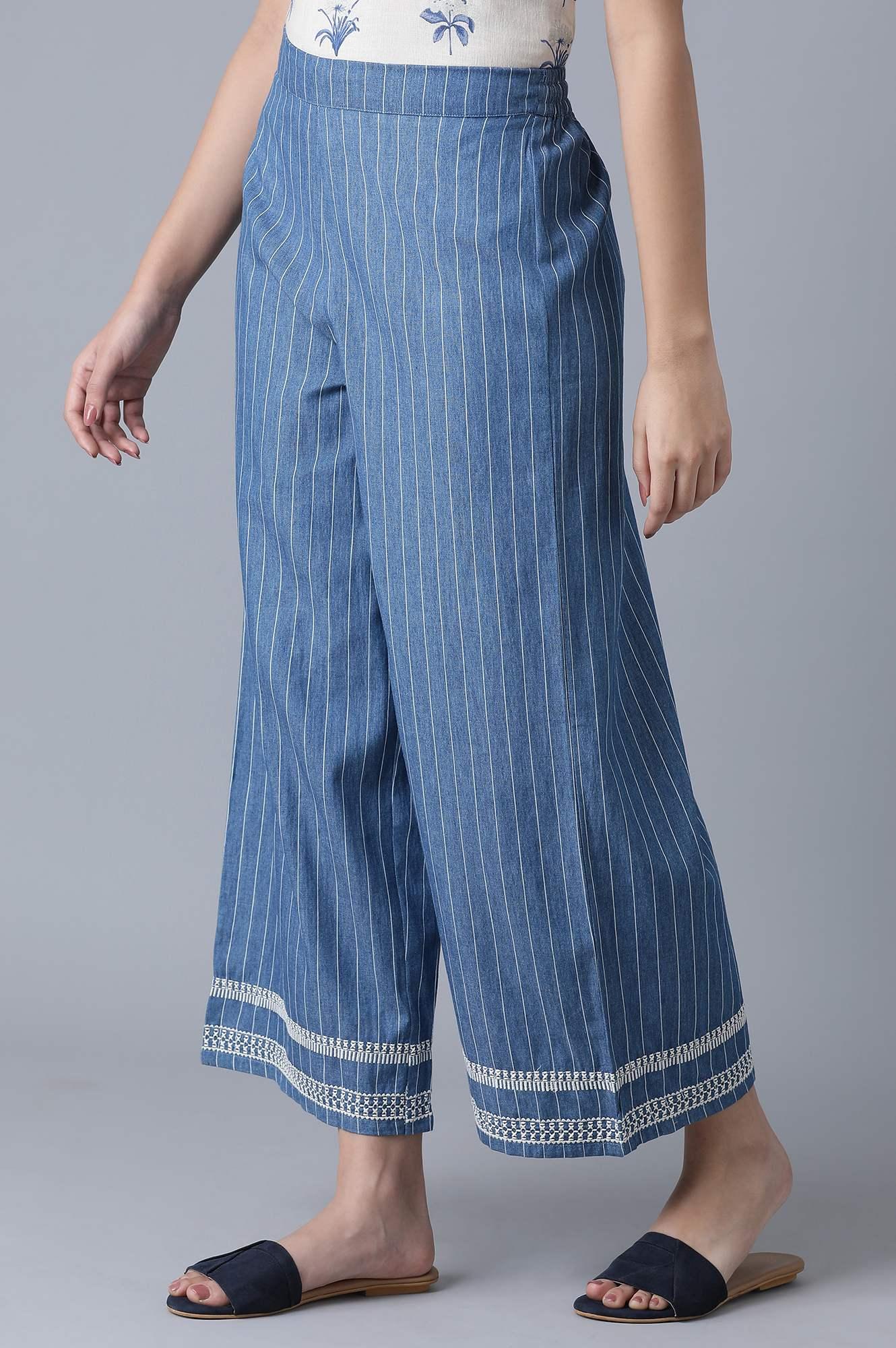 Blue Denim Pinstriped Parallel Pts - wforwoman