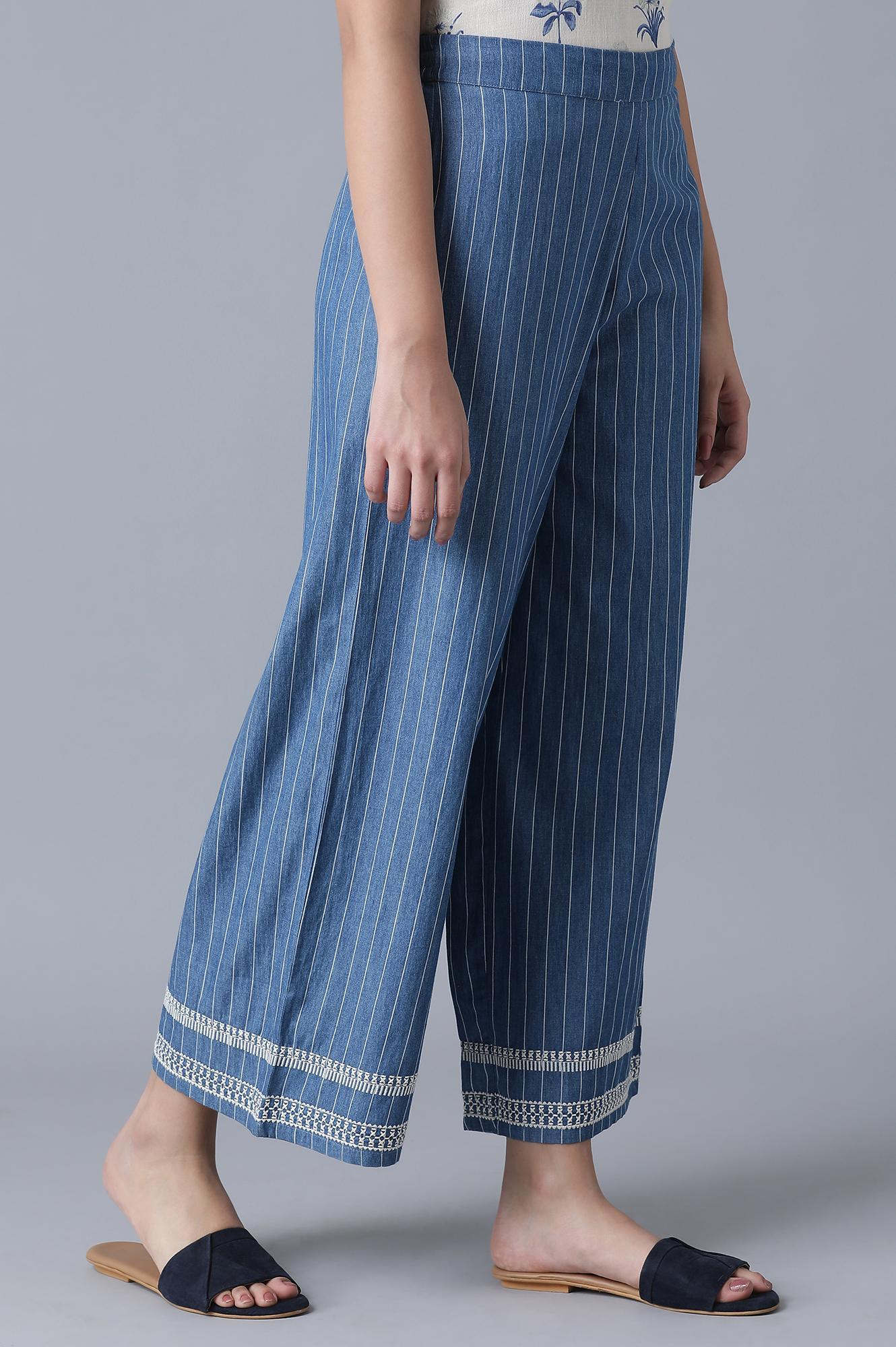 Blue Denim Pinstriped Parallel Pts - wforwoman