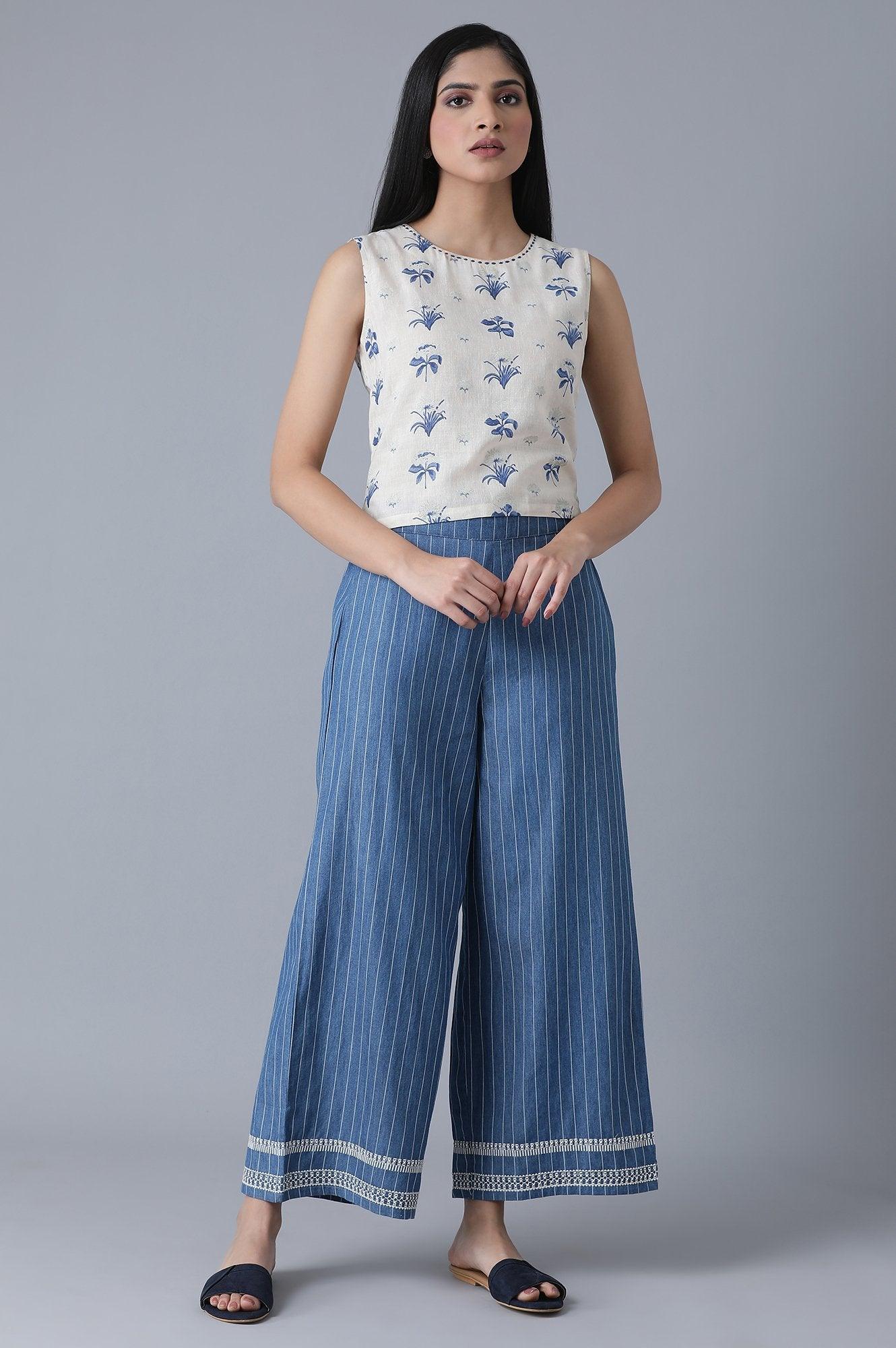 Blue Denim Pinstriped Parallel Pts - wforwoman