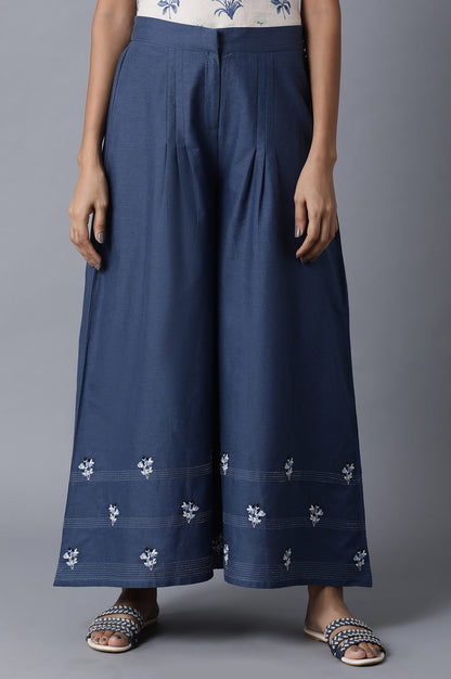 Blue Pleated Flared Pants