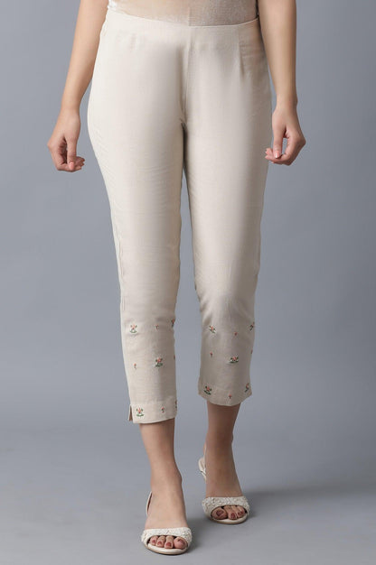 Beige Cotton Slim Pants - wforwoman
