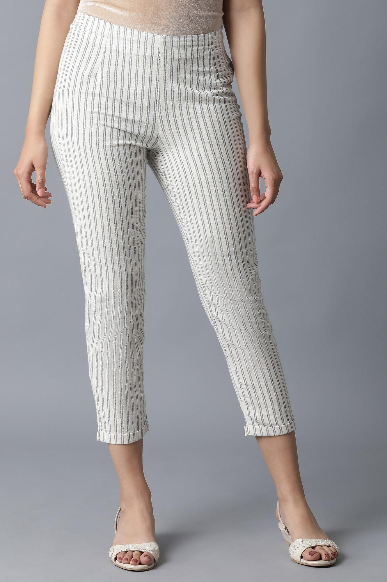 Ecru Striped Slim Pants - wforwoman