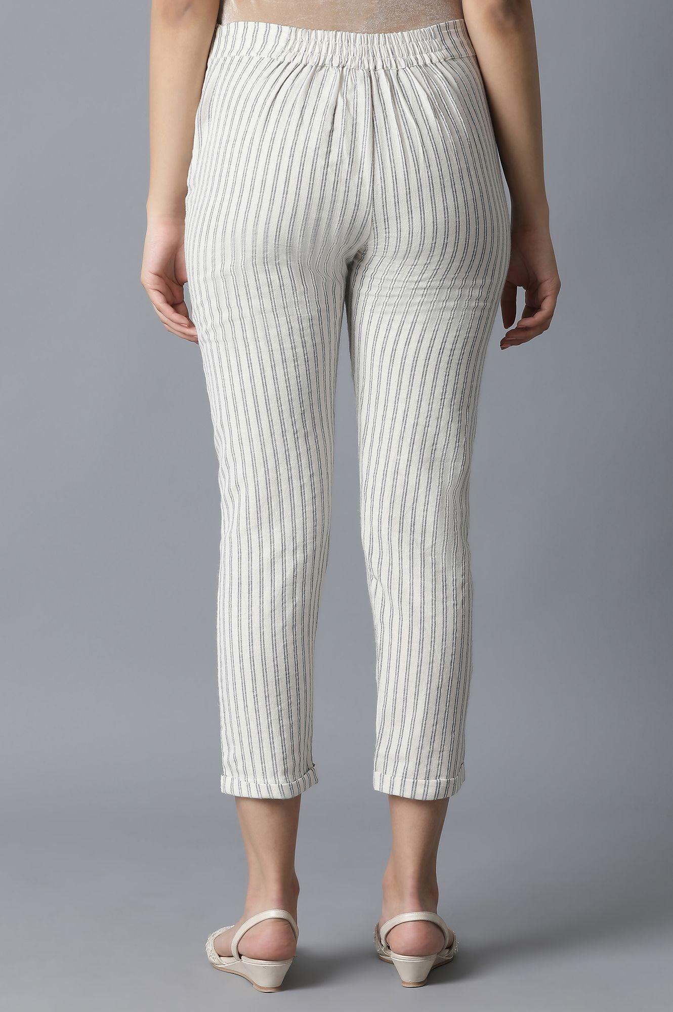 Ecru Striped Slim Pants - wforwoman