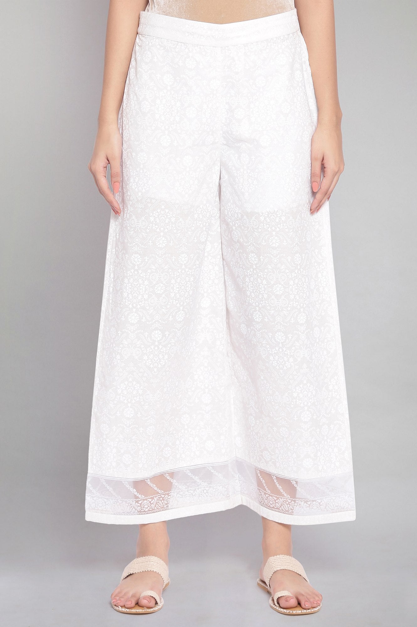 Ecru Printed Parallel Pants