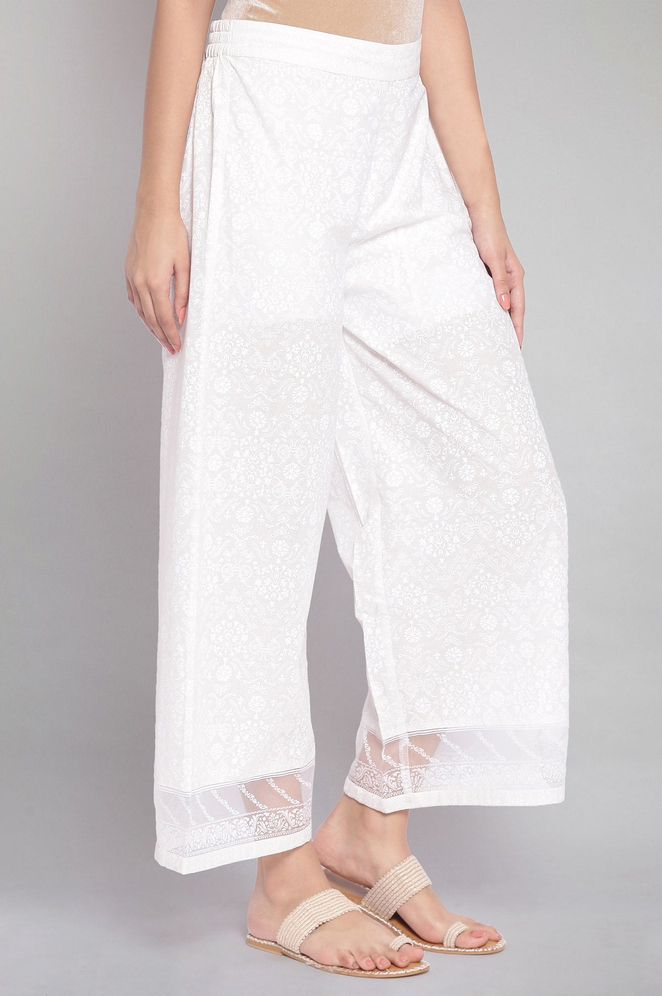 Ecru Printed Parallel Pants