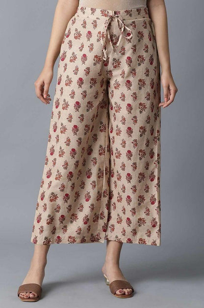 Beige All-Over Printed Parallel Pants - wforwoman