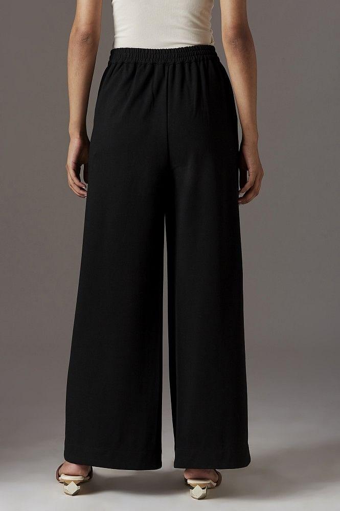 Balck Solid Parallel Pants - wforwoman