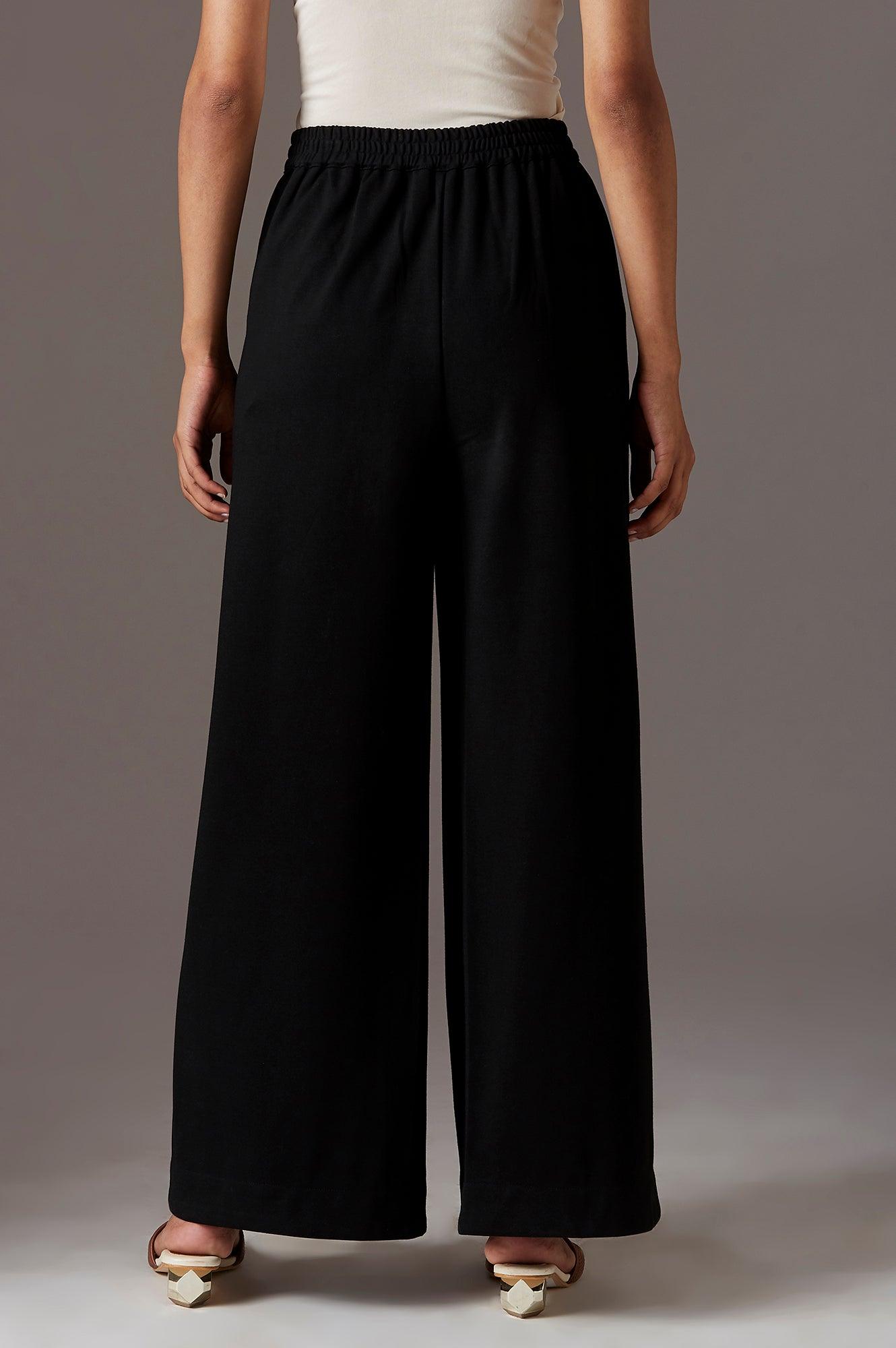 Balck Solid Parallel Pants - wforwoman