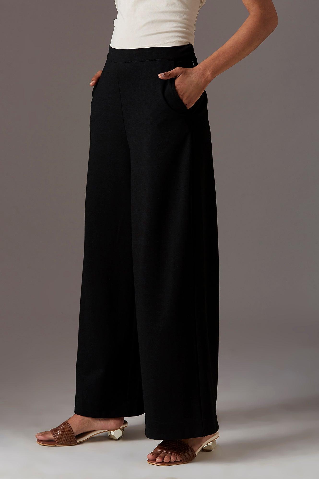 Balck Solid Parallel Pants - wforwoman