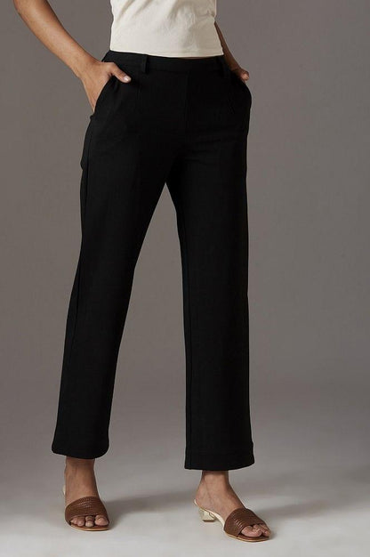 Black Solid Straight Pants - wforwoman