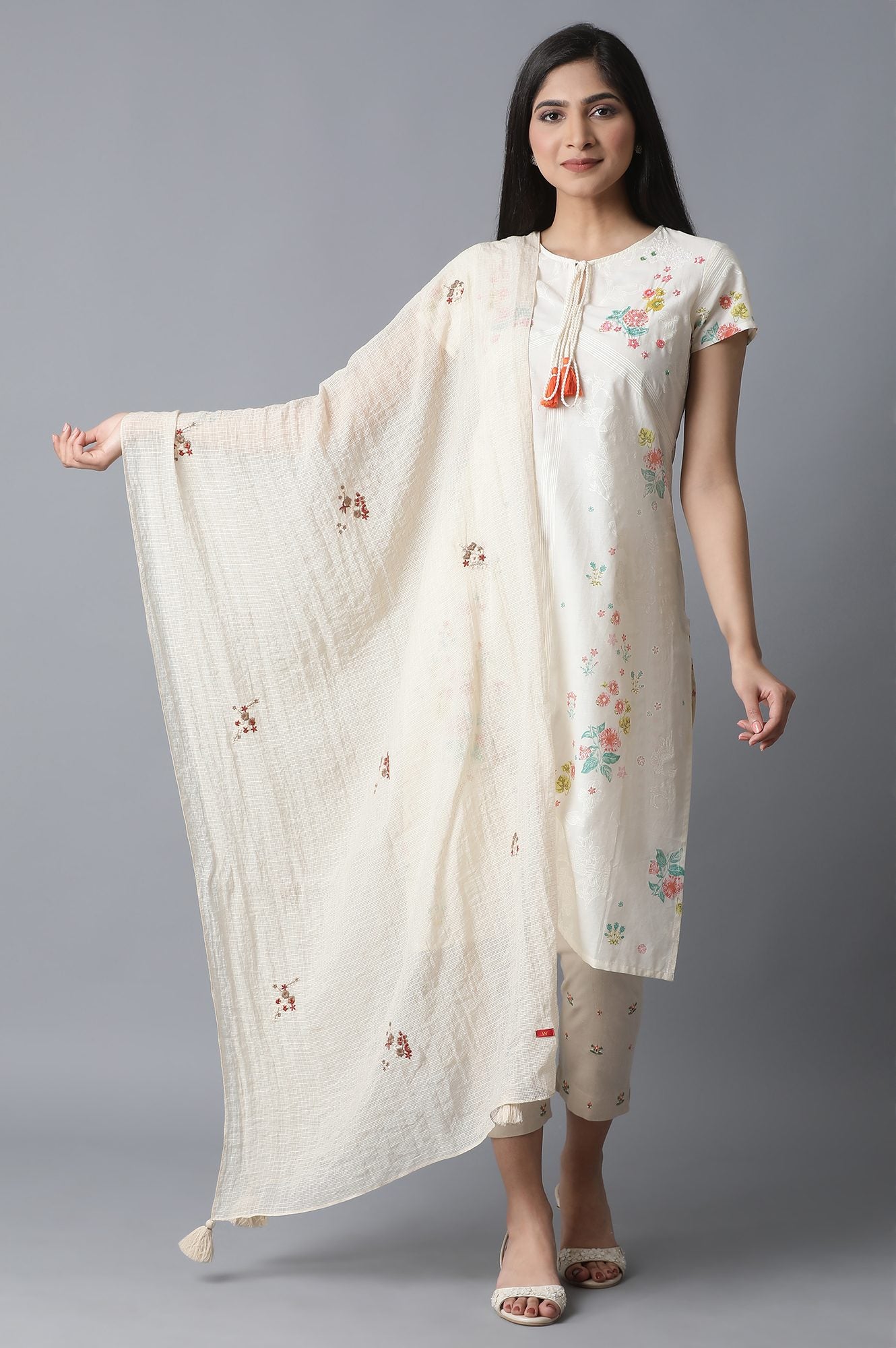 Ecru Embroidered Drape