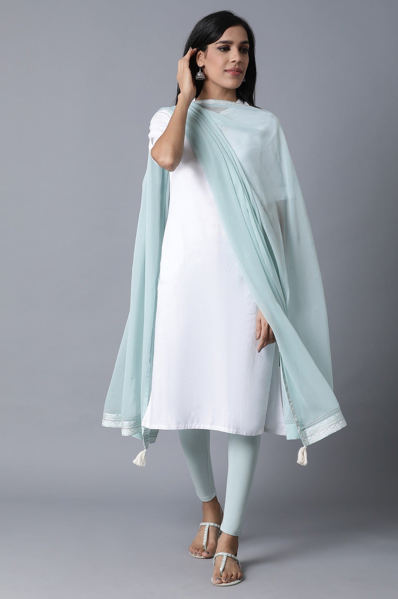 Sky Blue Mukaish Drape