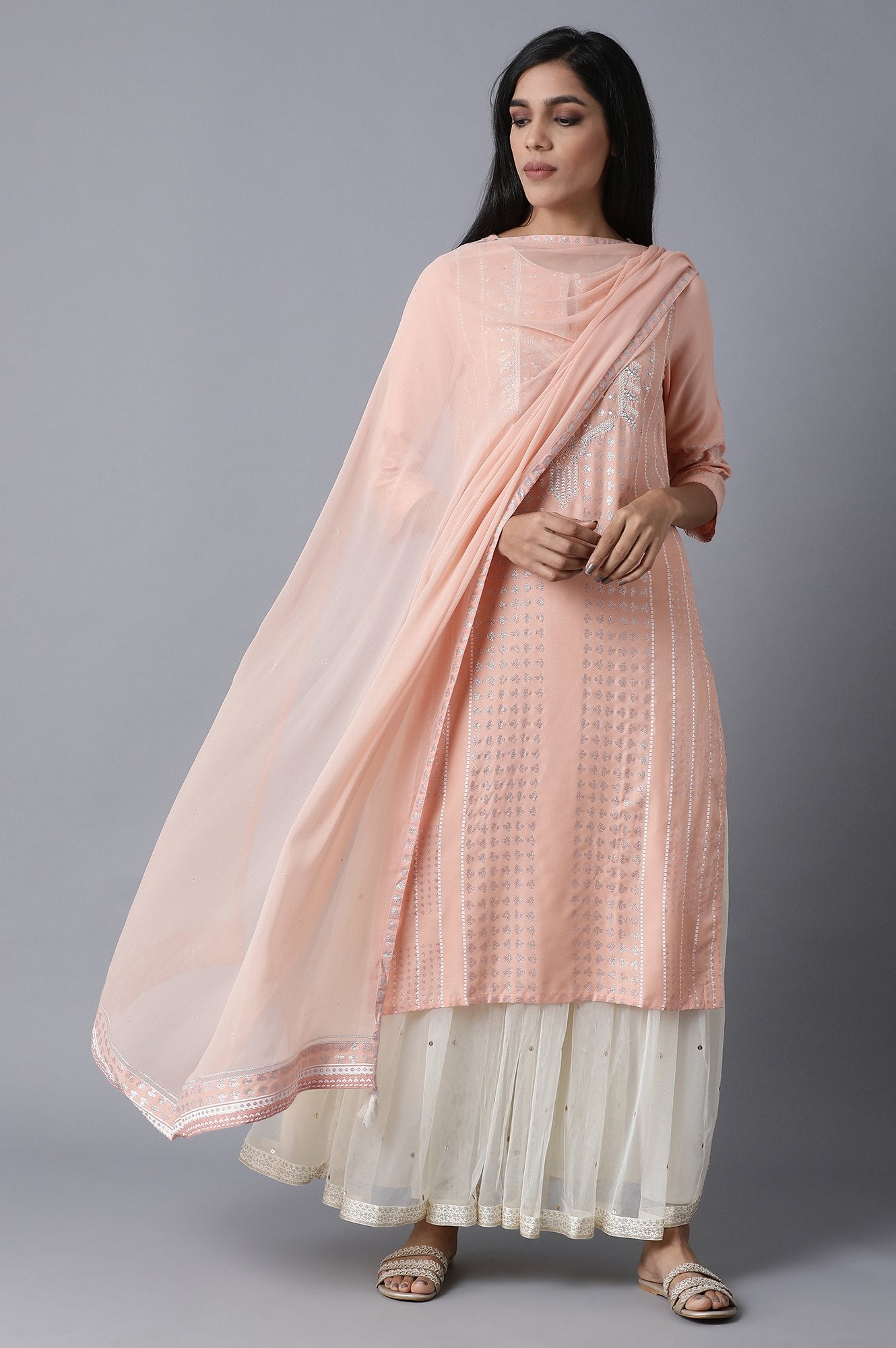 Blush Chiffon Mukaish Drape