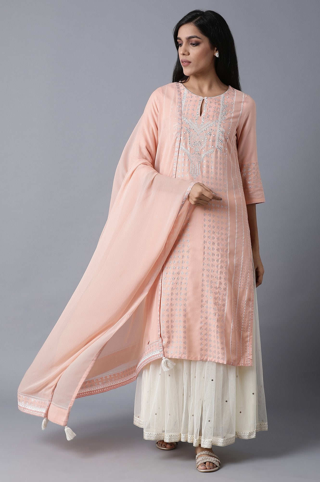 Blush Chiffon Mukaish Drape