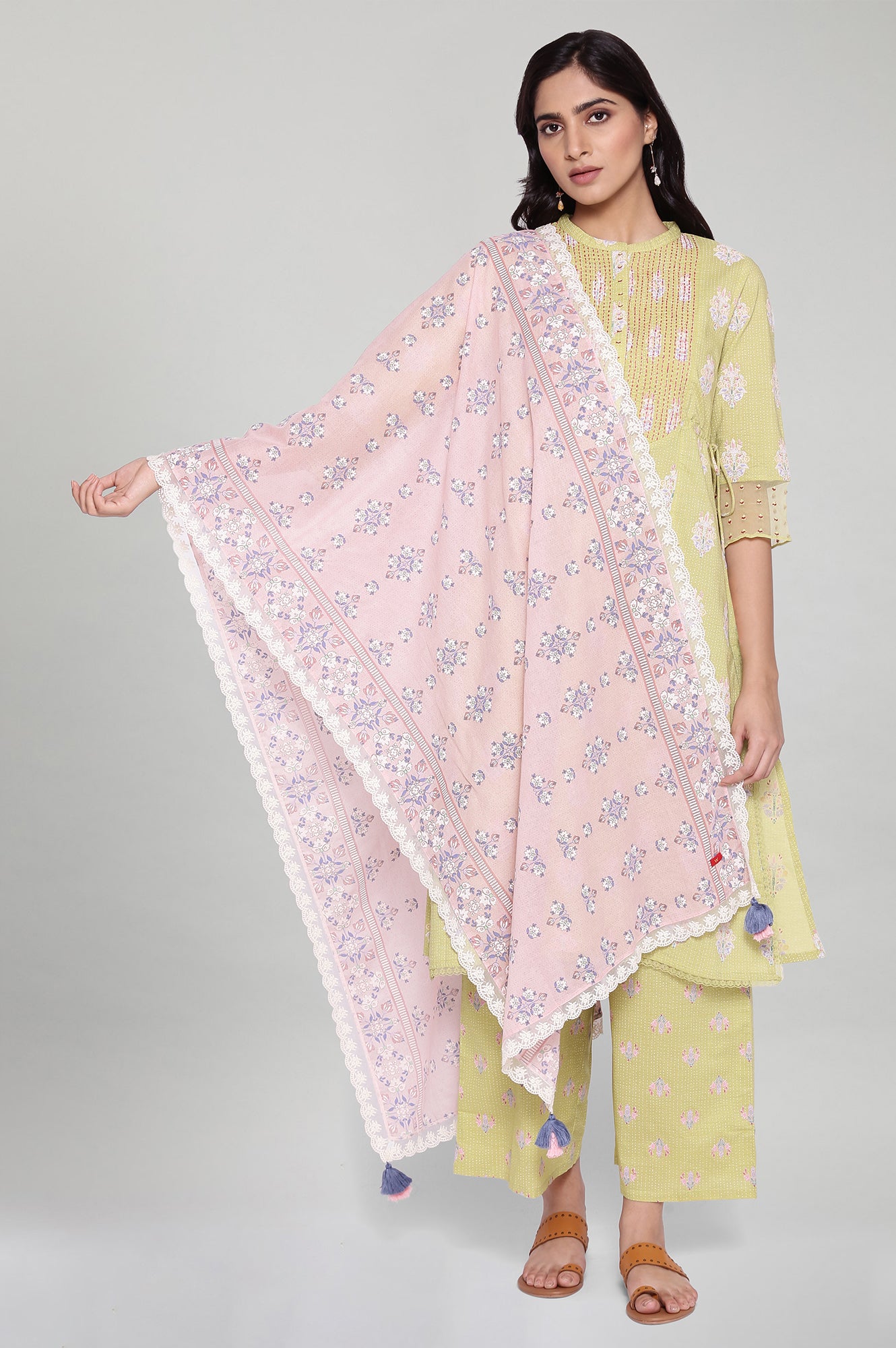 Light Pink Printed Lace Dupatta