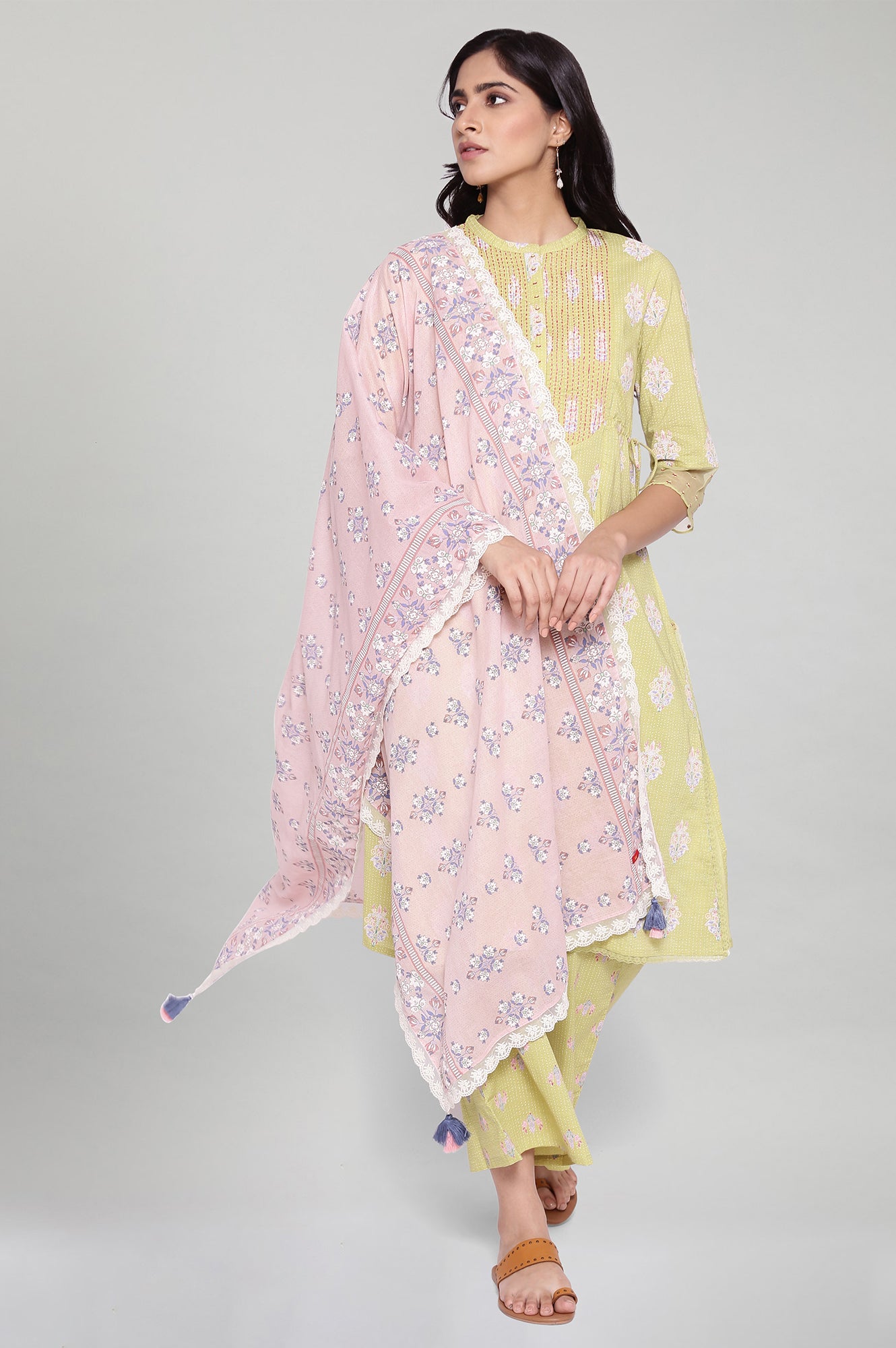 Light Pink Printed Lace Dupatta