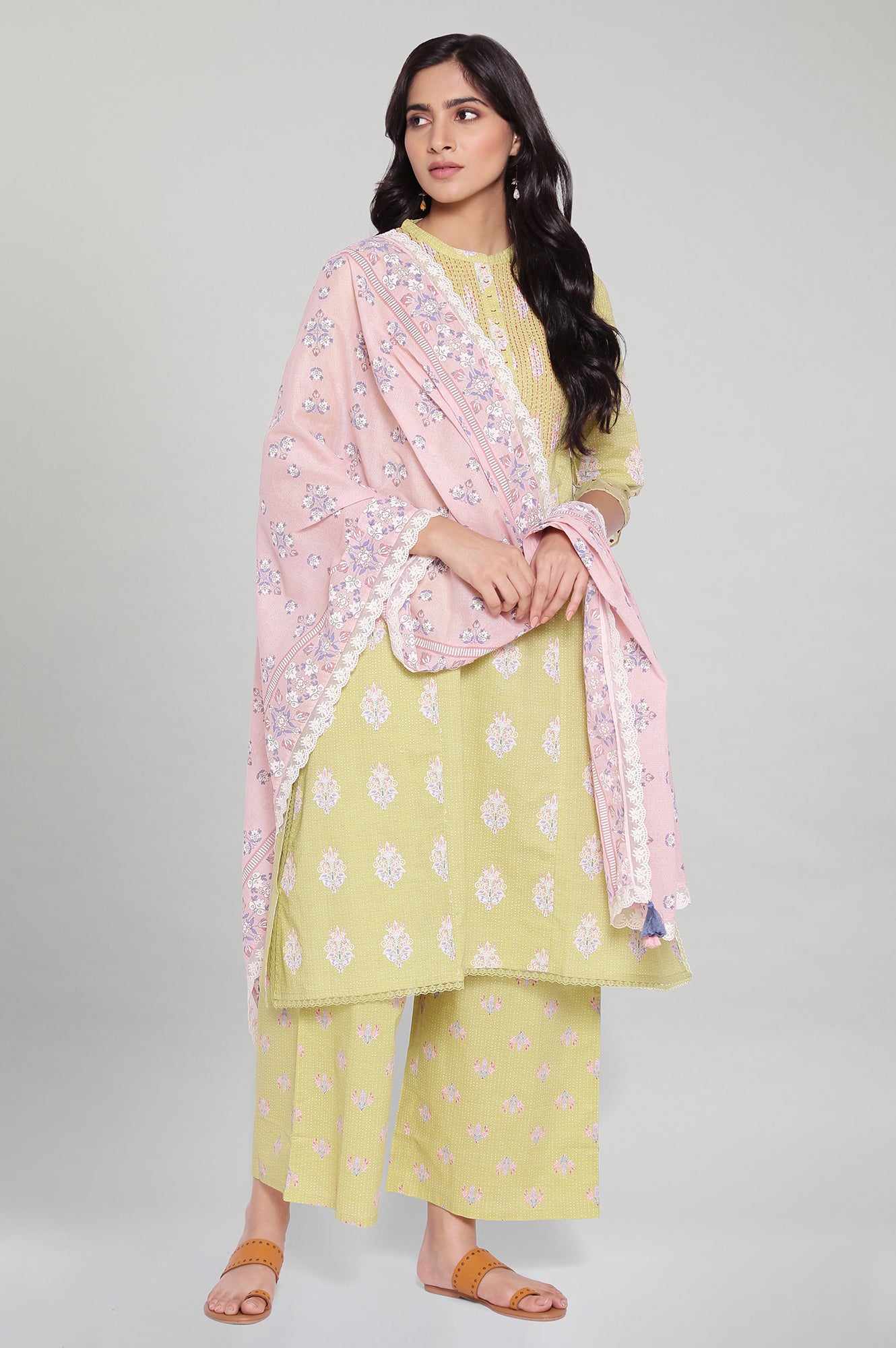 Light Pink Printed Lace Dupatta