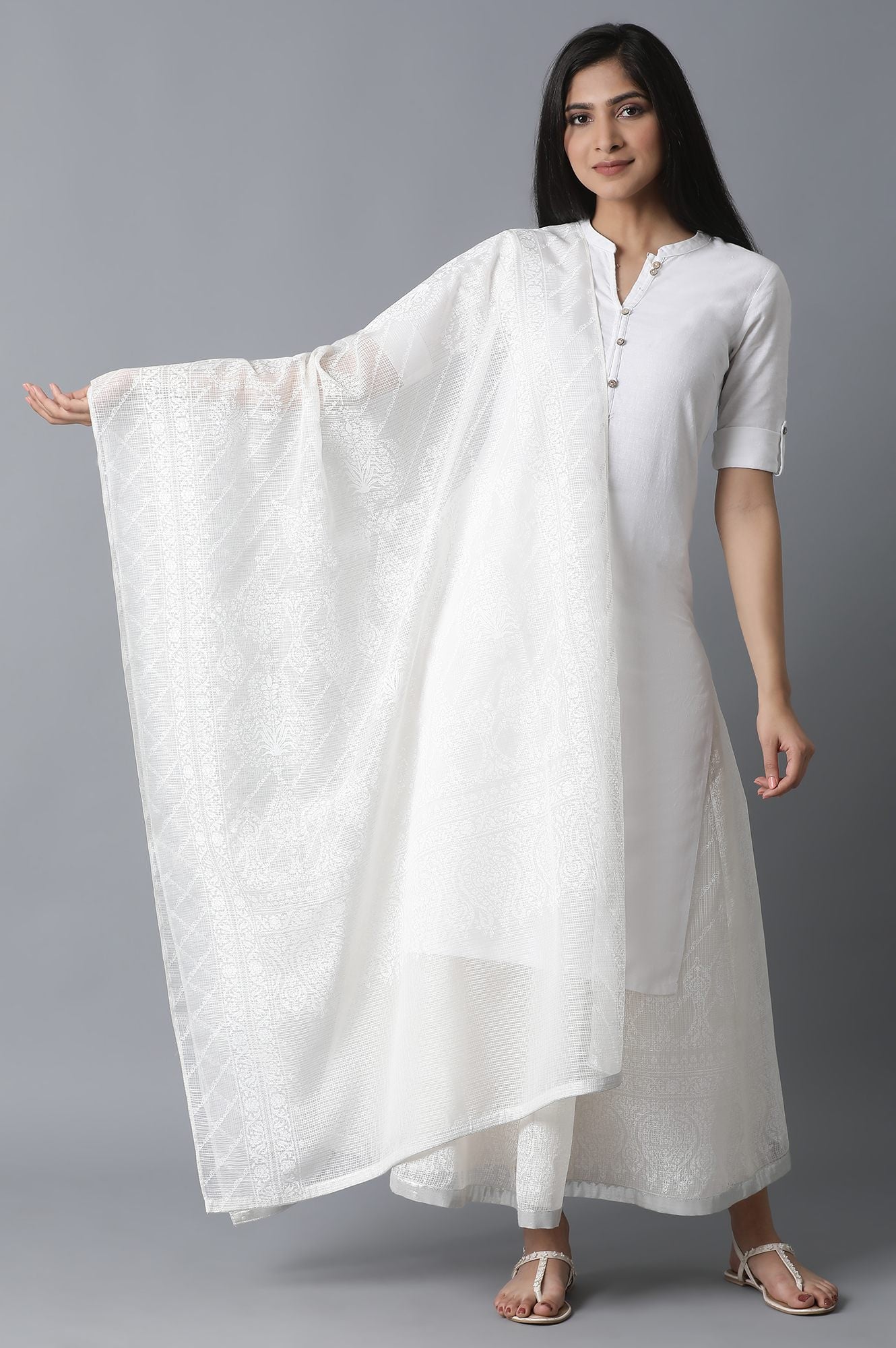 Ecru Printed Kota Drape