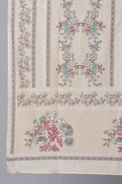 Beige Floral Print Voile Drape