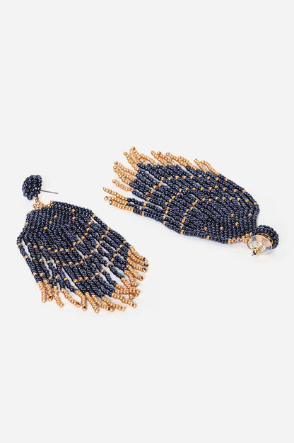 Blue Beads work Handcrafted Dangler Earrings