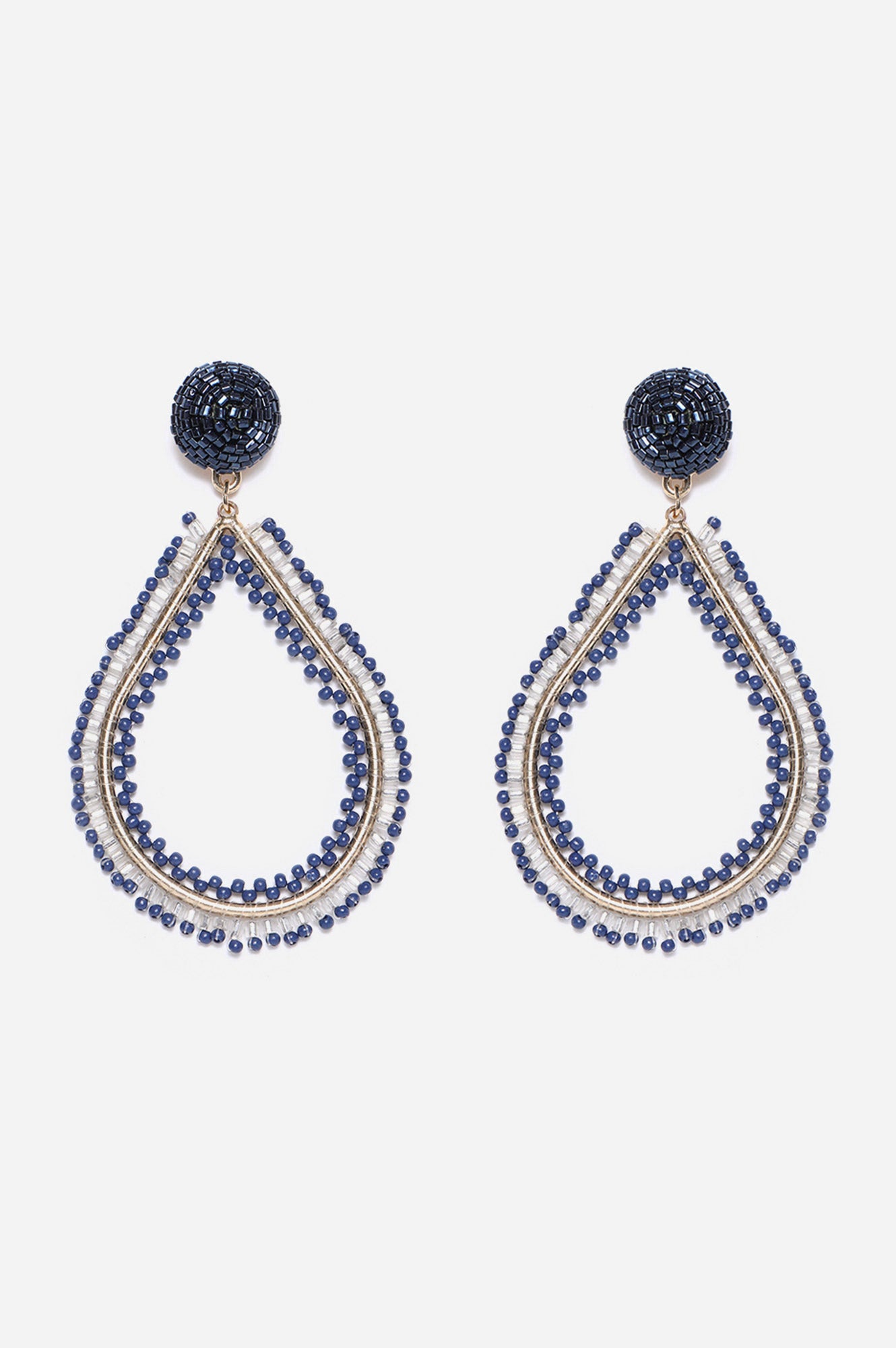 Blue Teardrop Shaped Beaded Earrings