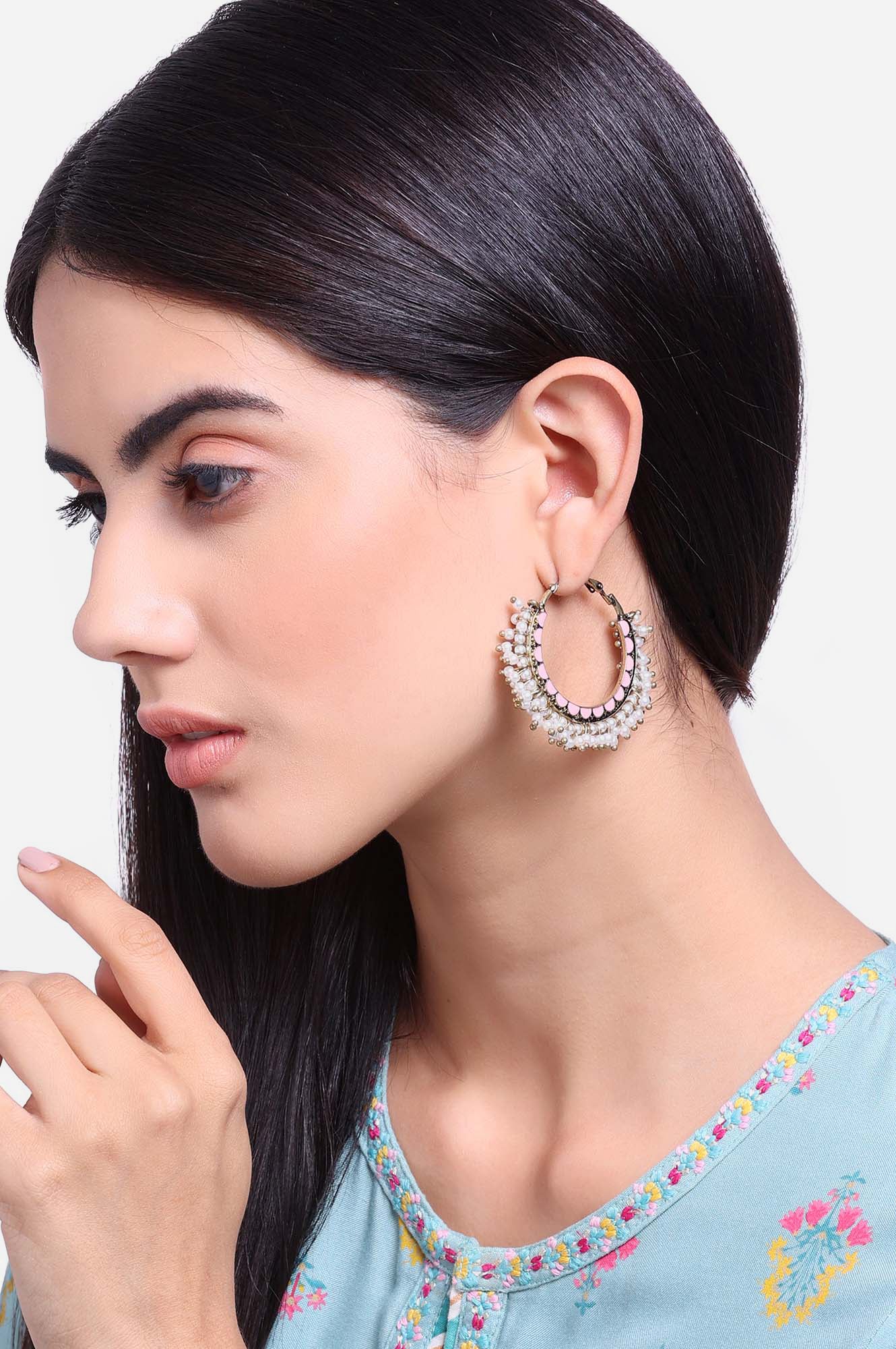 White Handcrafted Hoop Earrings