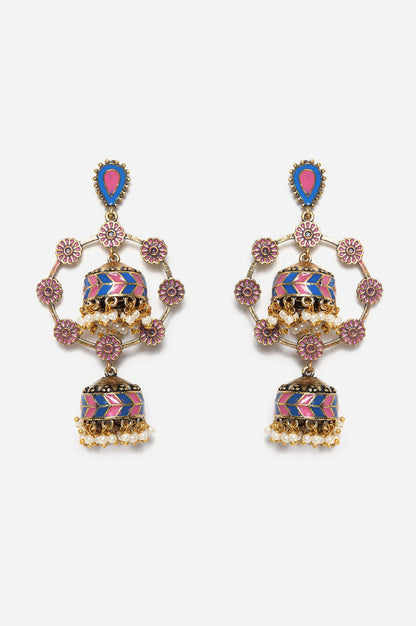 Pink Festive Danglers with Jhumki