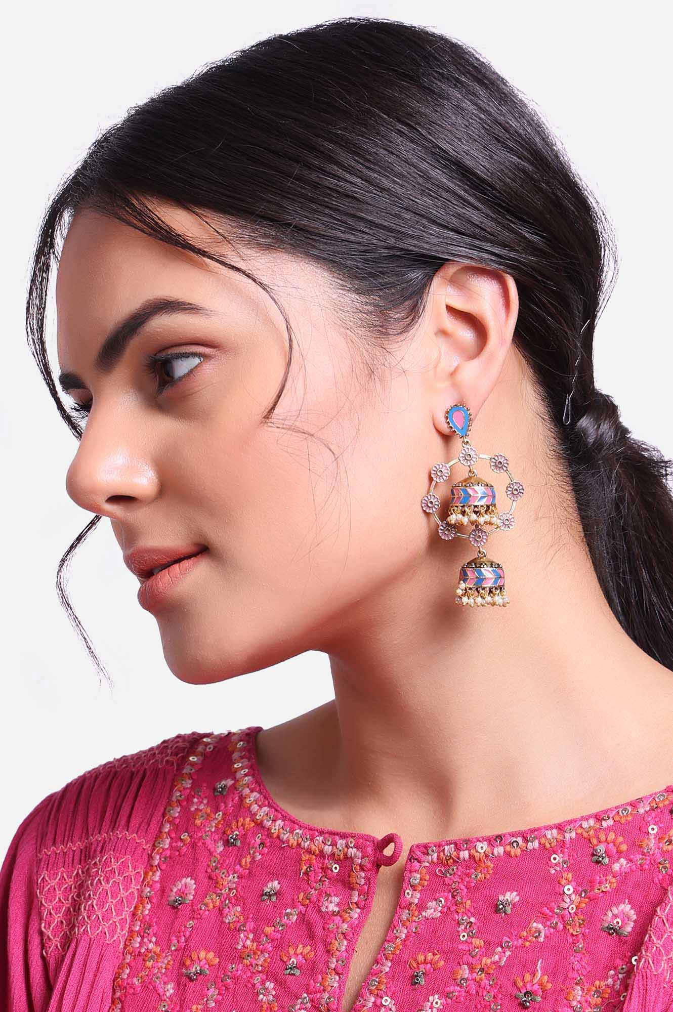 Pink Festive Danglers with Jhumki