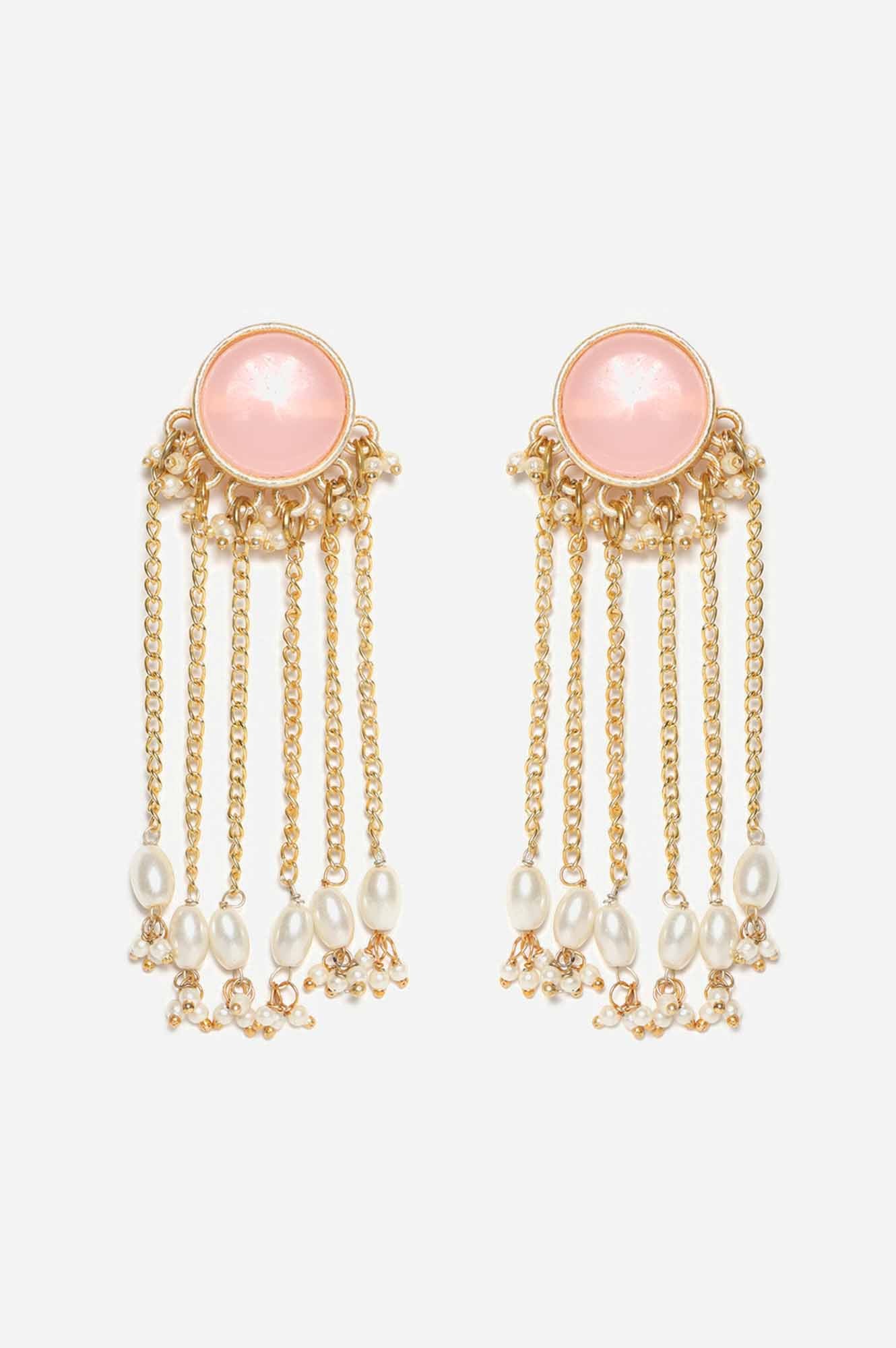 Pink Rose Color and Pearl Earrings