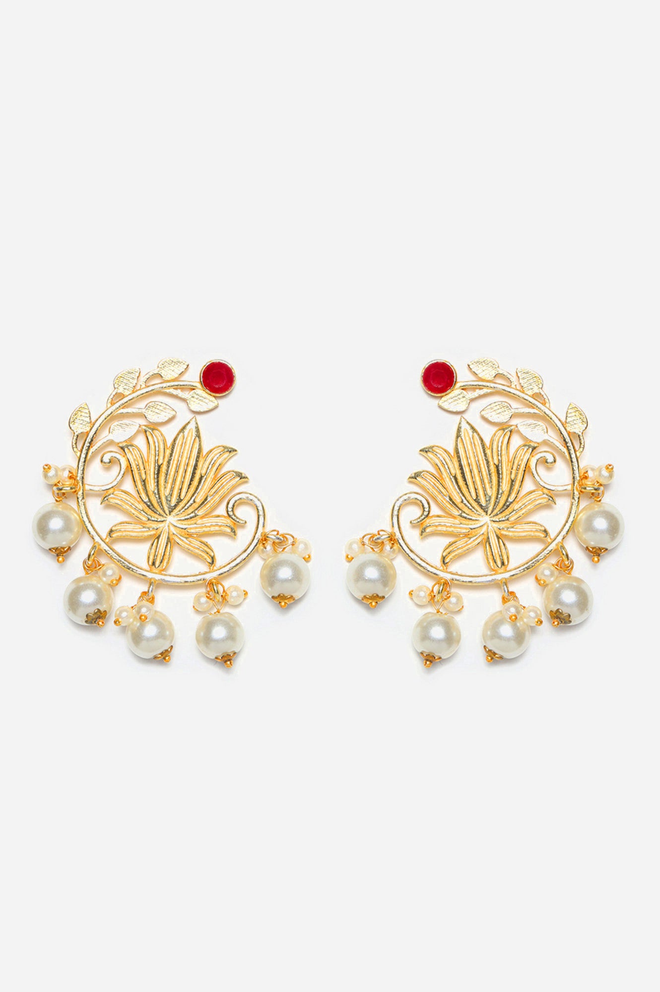 Red Filigree Flower Shaped Earrings