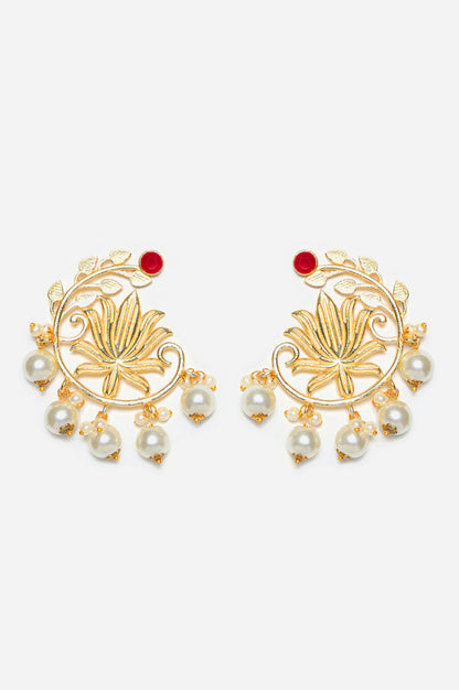 Red Filigree Flower Shaped Earrings