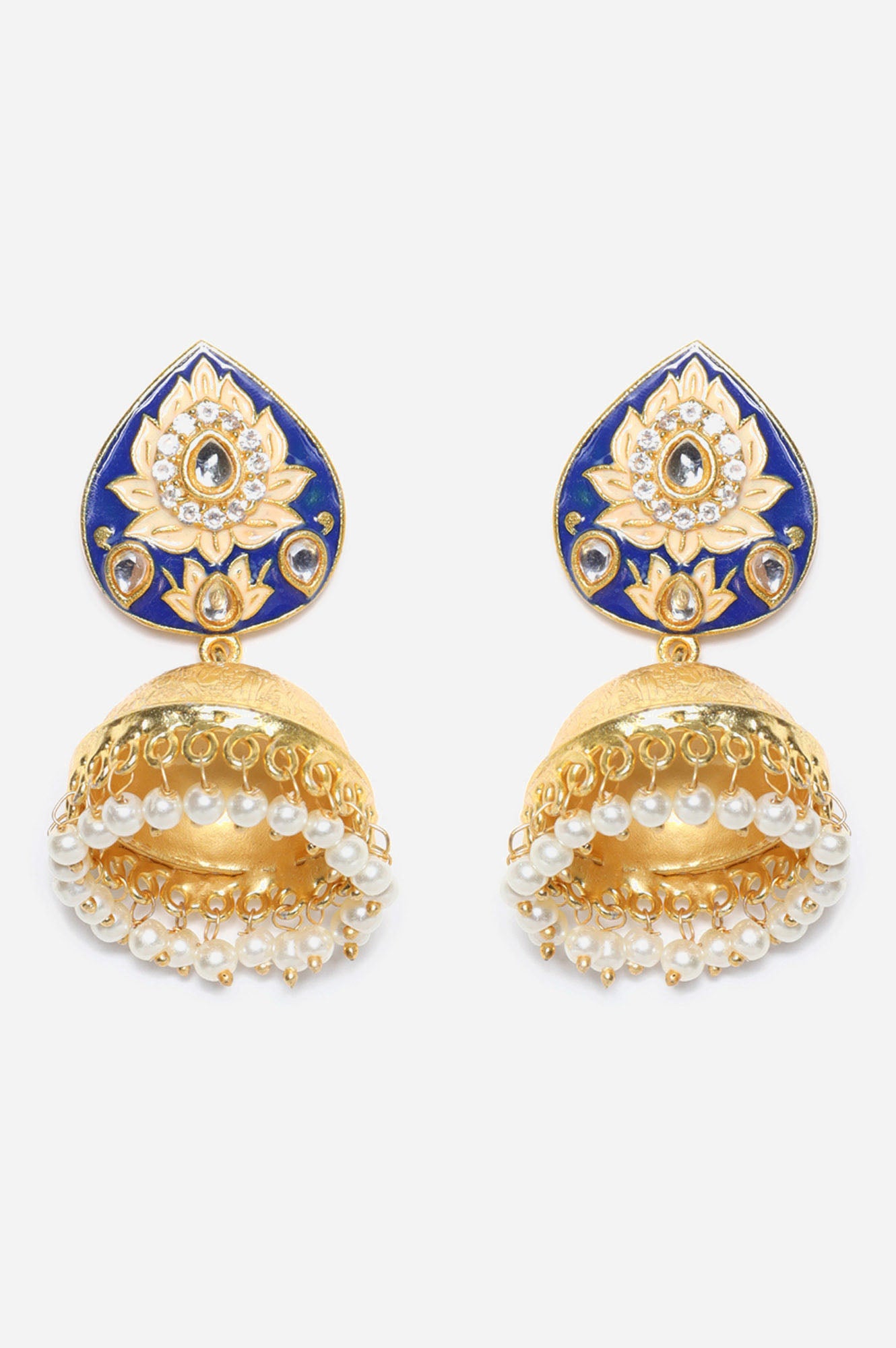 Blue Enamelled Meena work Kundan Jhumki Earrings