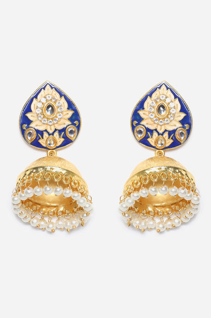 Blue Enamelled Meena work Kundan Jhumki Earrings