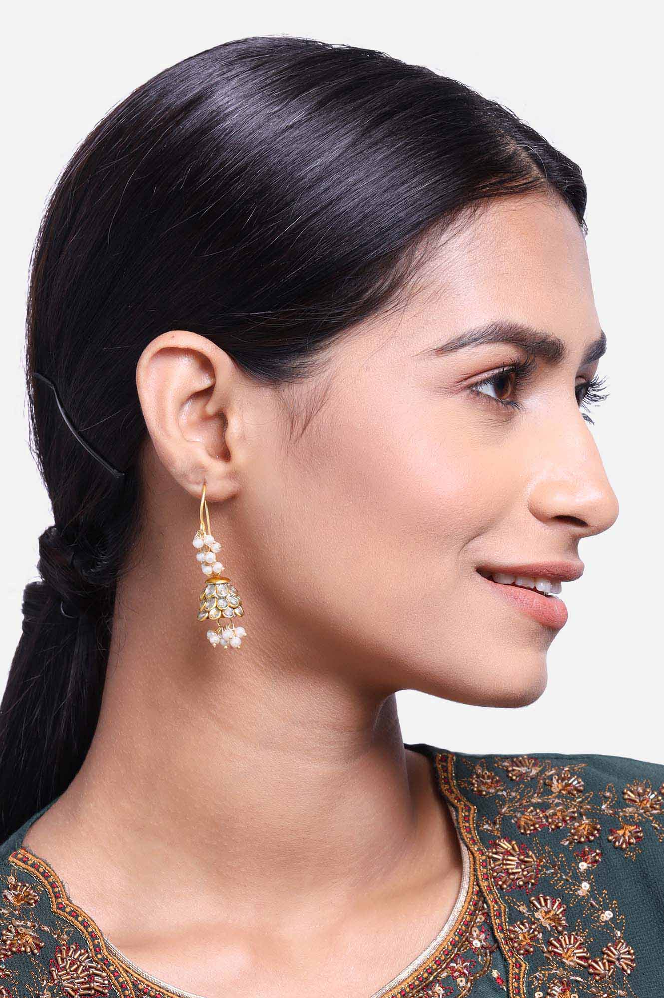 White Handcrafted Beaded Jhumki Earrings