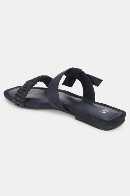 Navy Square Toe Woven Design Flat-WKYLIE