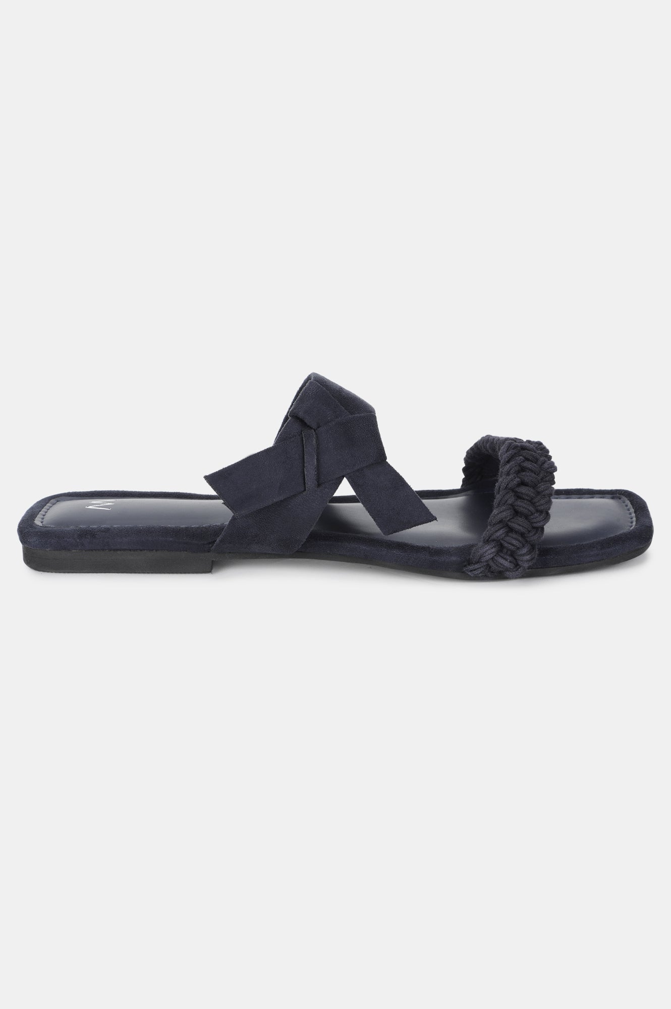 Navy Square Toe Woven Design Flat-WKYLIE