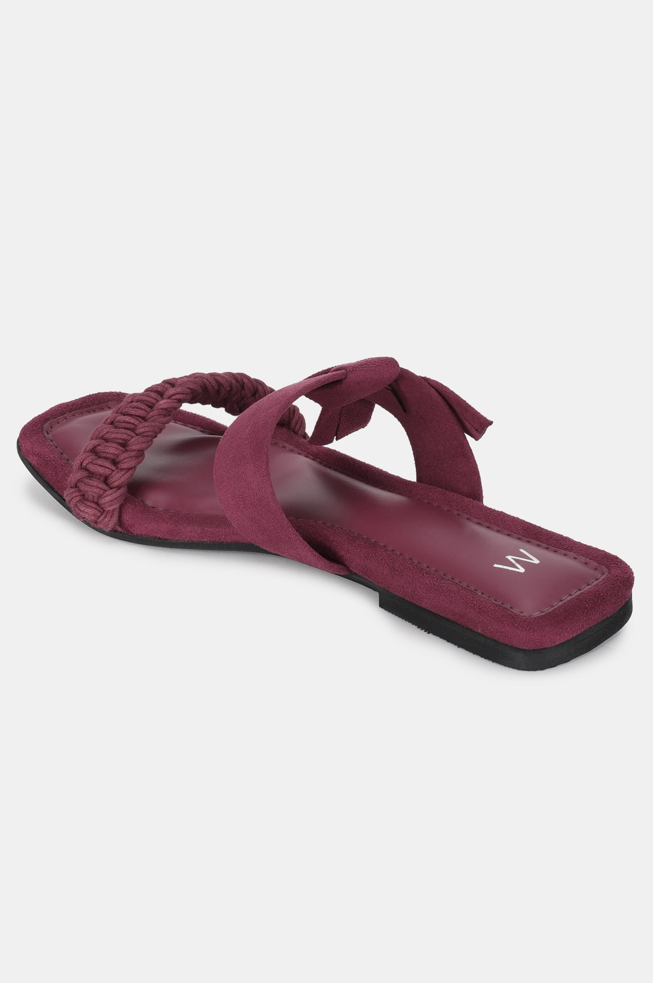 Maroon Square Toe Woven Design Flat-WKYLIE