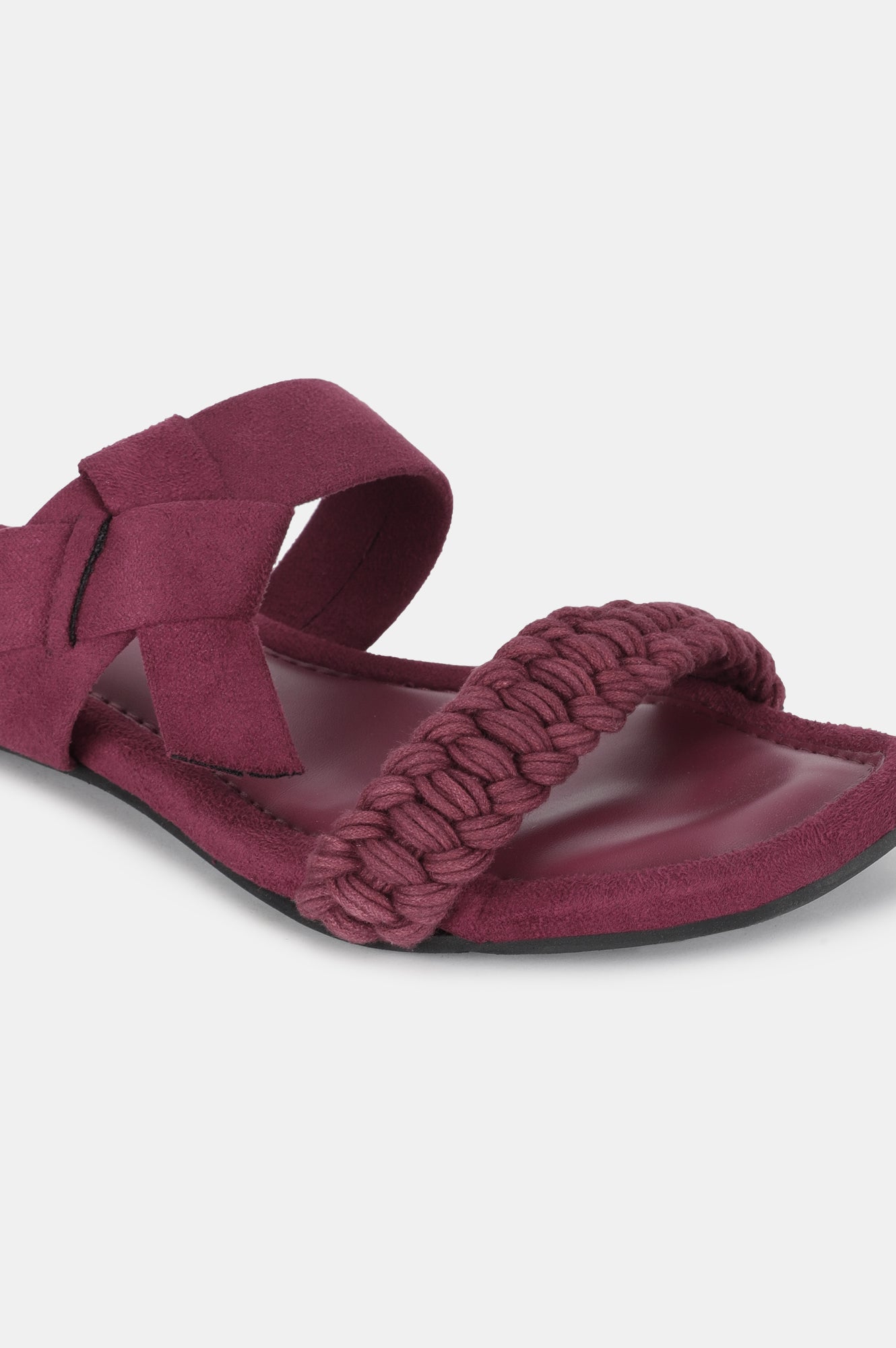 Maroon Square Toe Woven Design Flat-WKYLIE