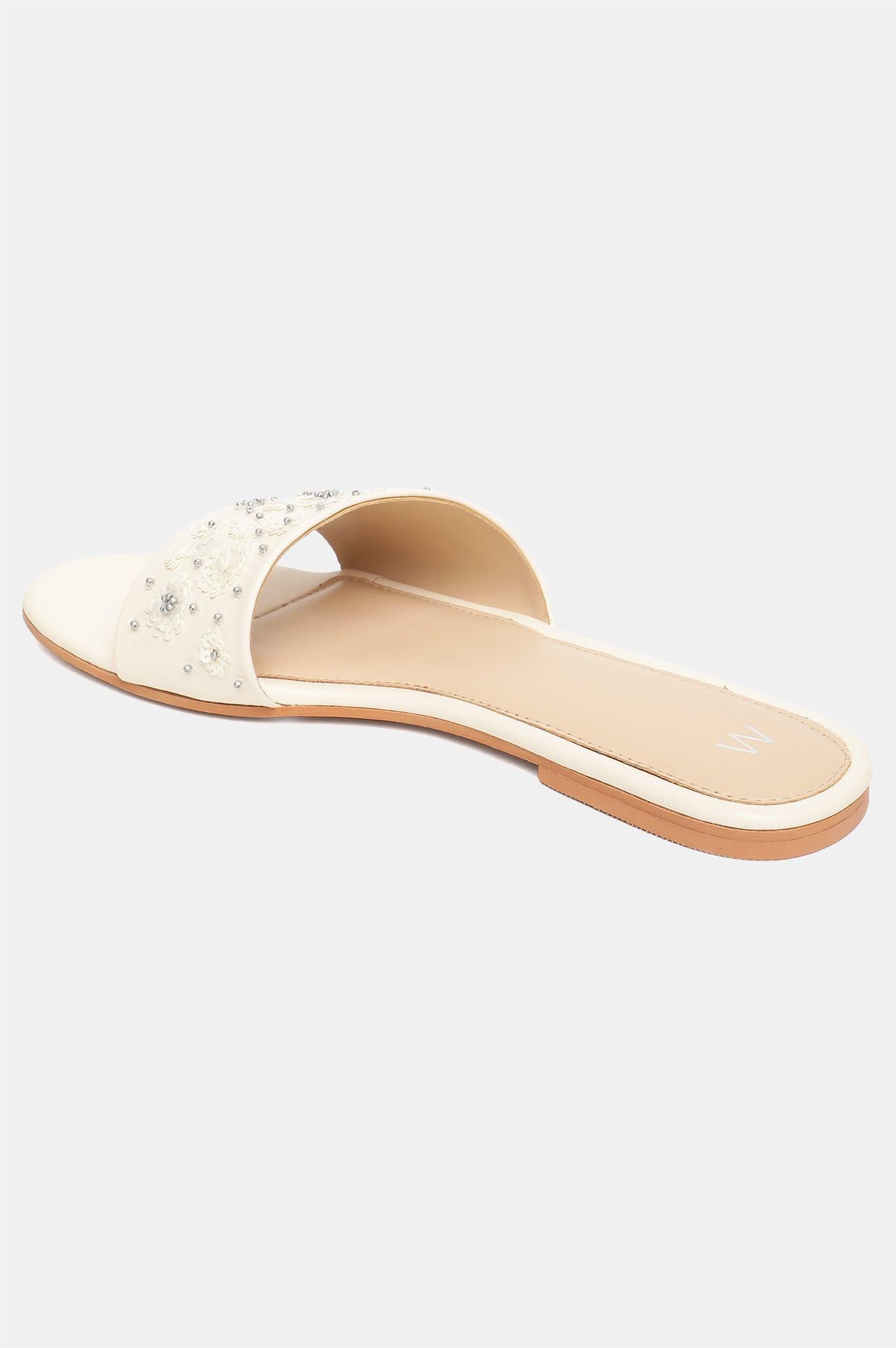 W Embroidered Almond Toe Flat-Wharmony - wforwoman