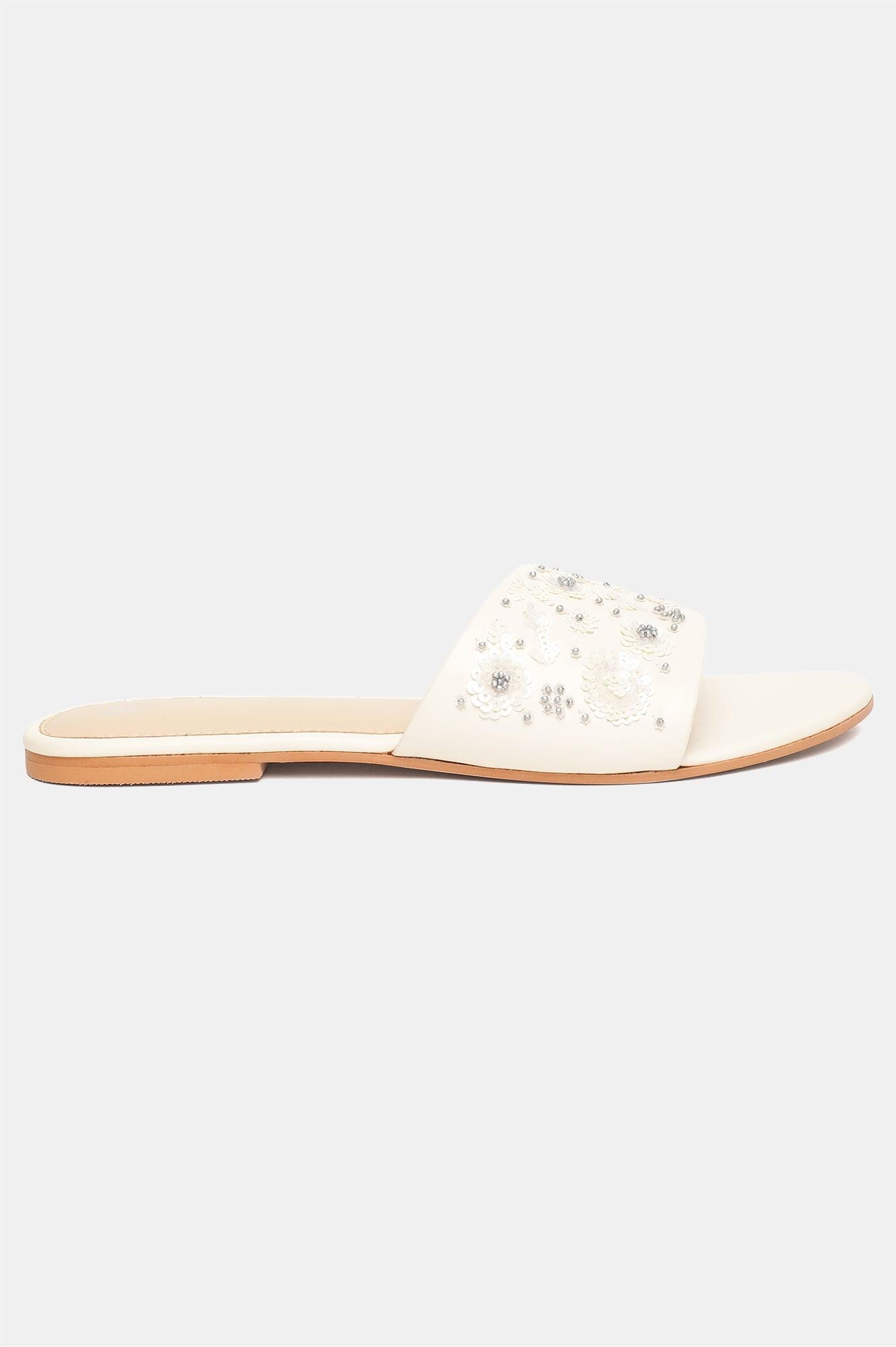 W Embroidered Almond Toe Flat-Wharmony - wforwoman