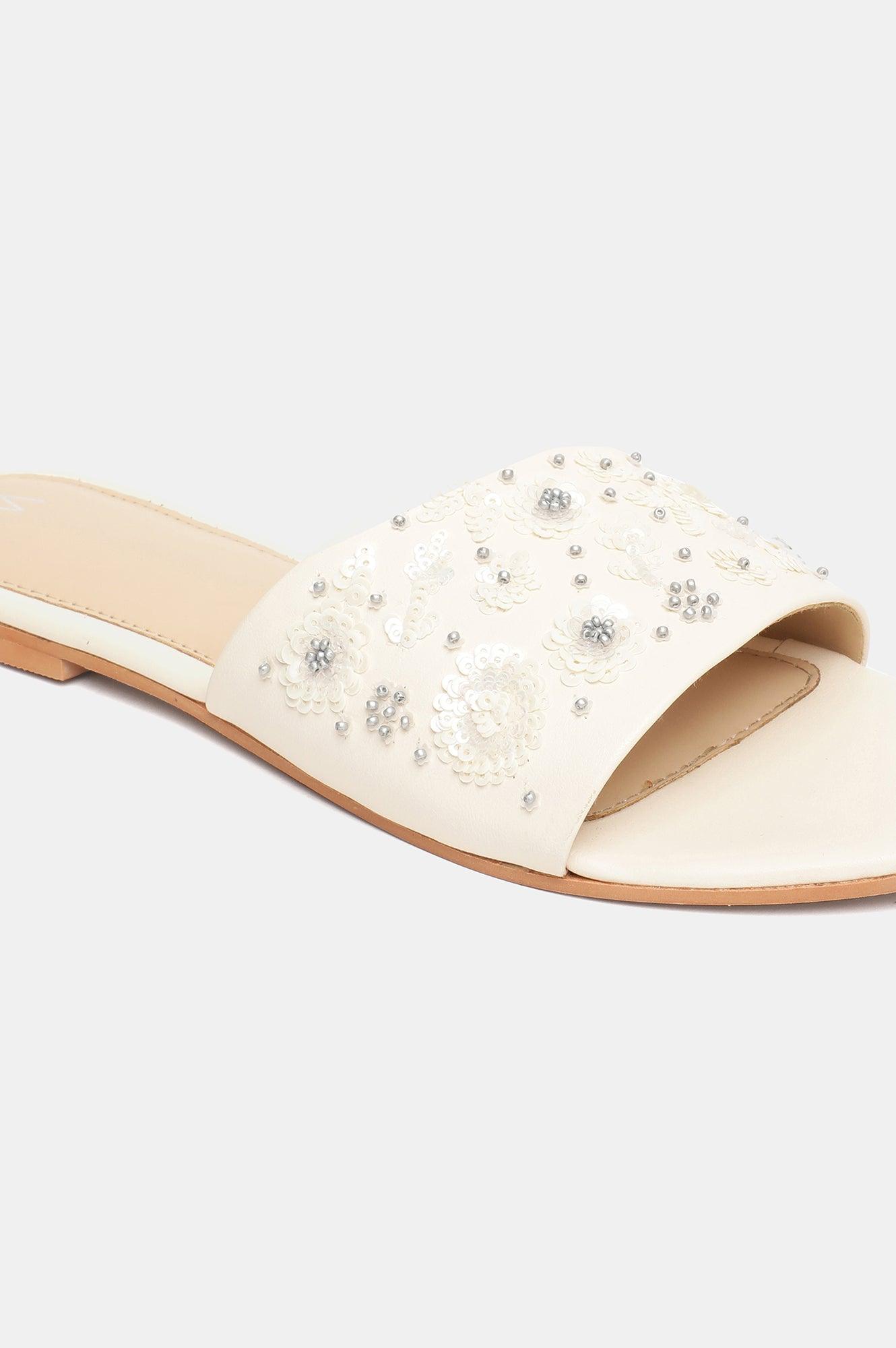 W Embroidered Almond Toe Flat-Wharmony - wforwoman