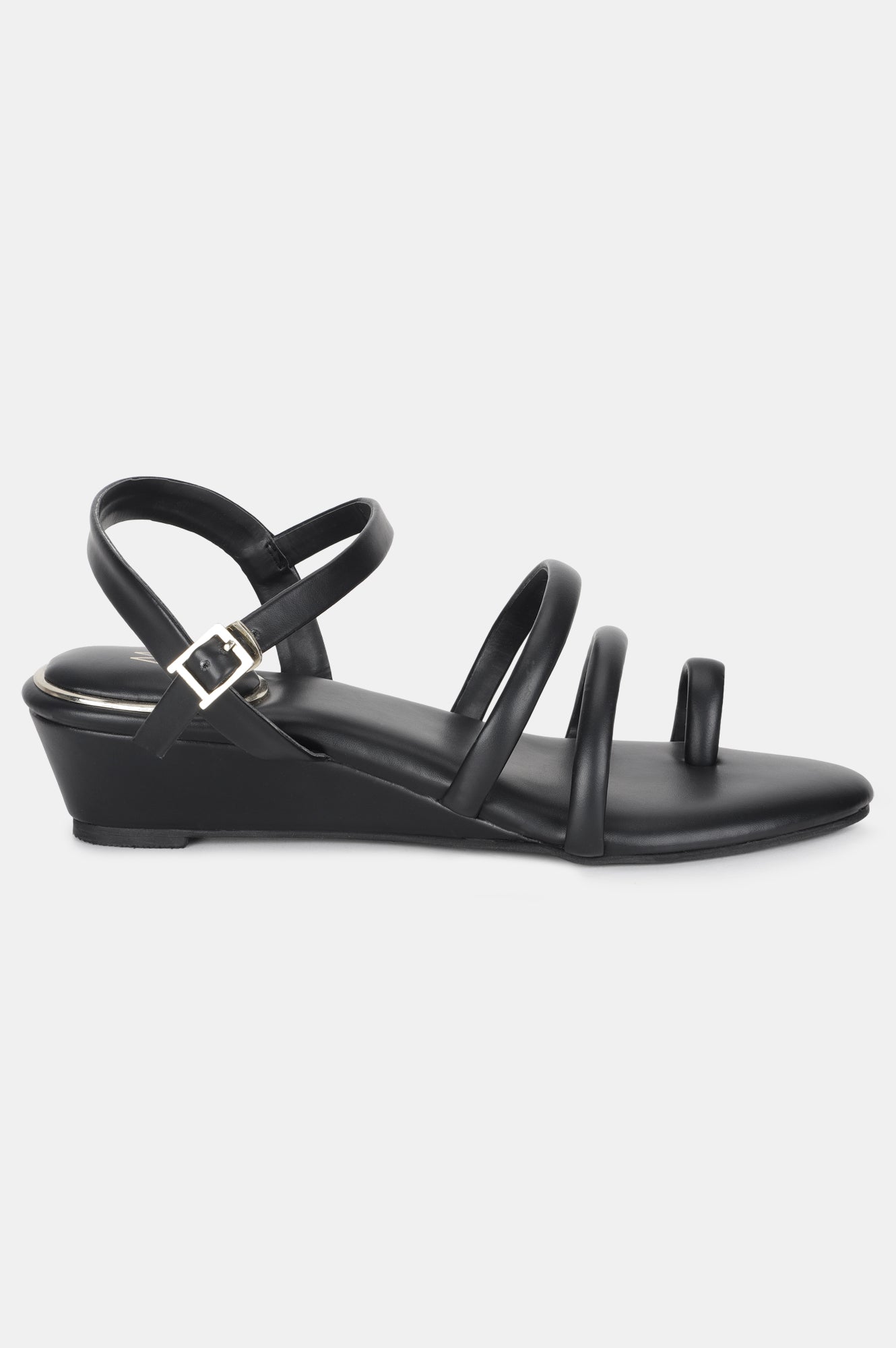 Black Almond Toe Solid Wedge-WMIKAYLA