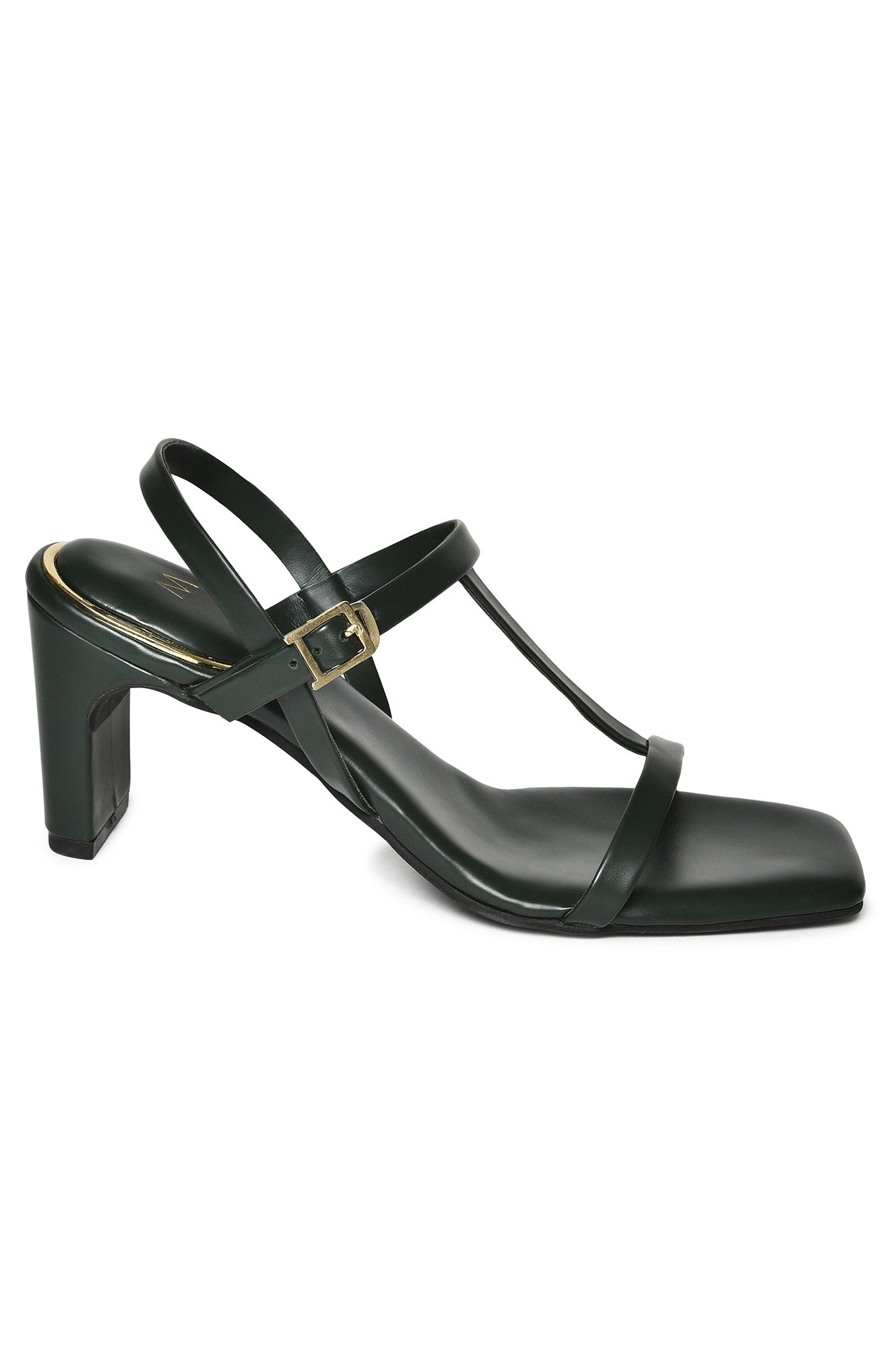 W Dark Green Solid Square Toe Block Heel