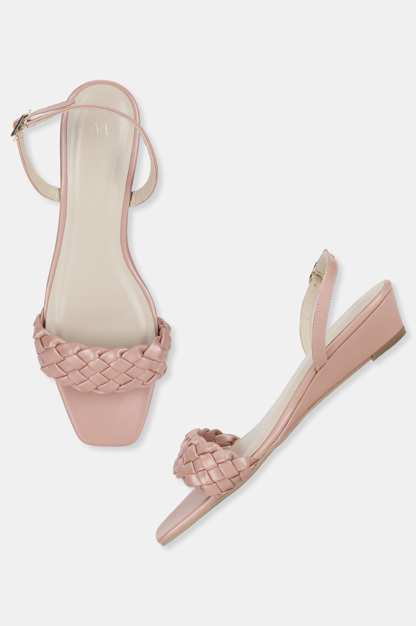 Rose Gold Square Toe Woven Design Wedge-WChelsea