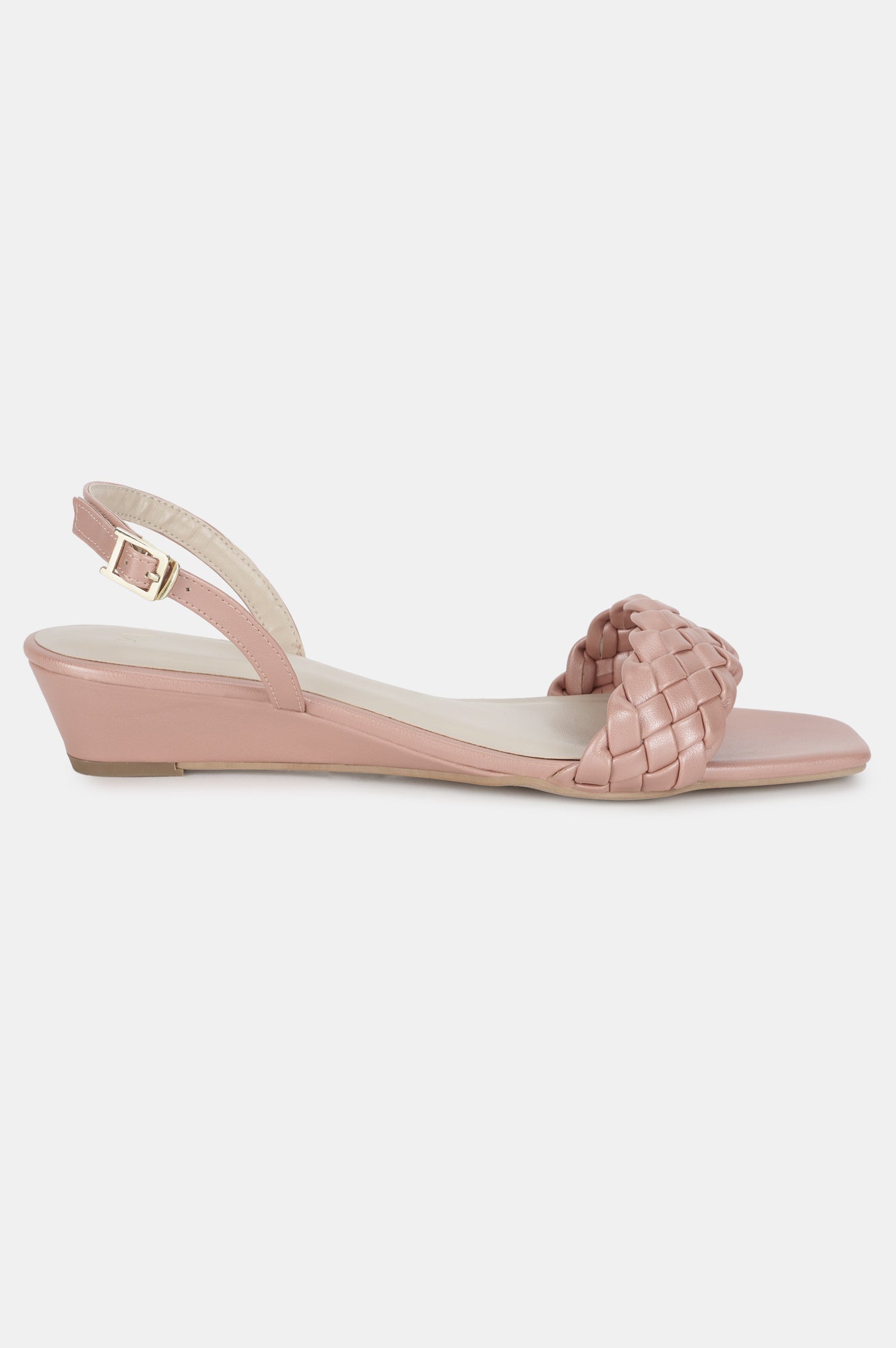 Rose Gold Square Toe Woven Design Wedge-WChelsea