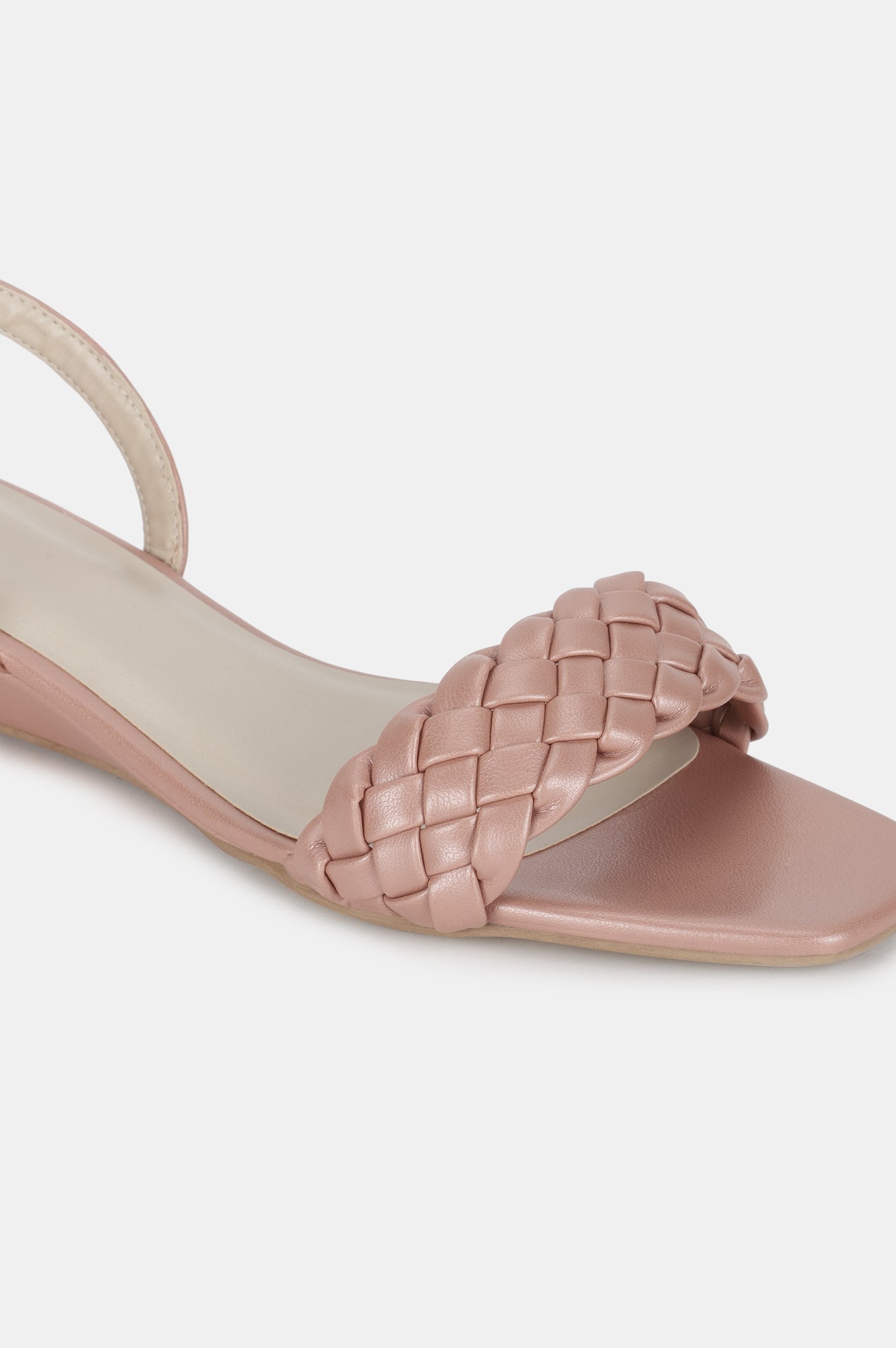 Rose Gold Square Toe Woven Design Wedge-WChelsea